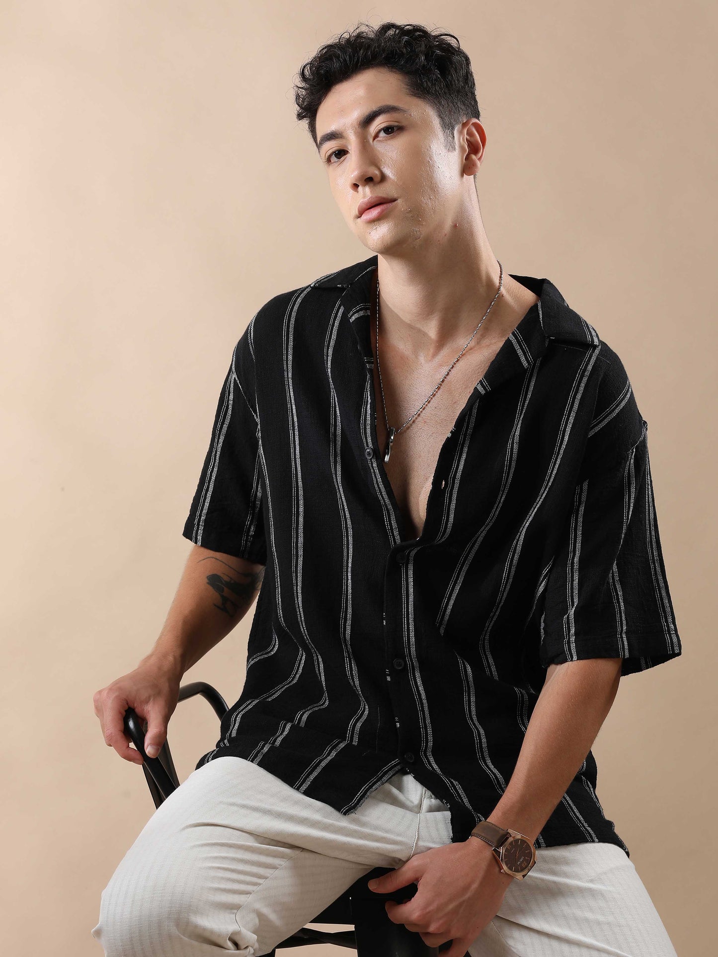 Dobby Stripes Cuban Collar Shirt