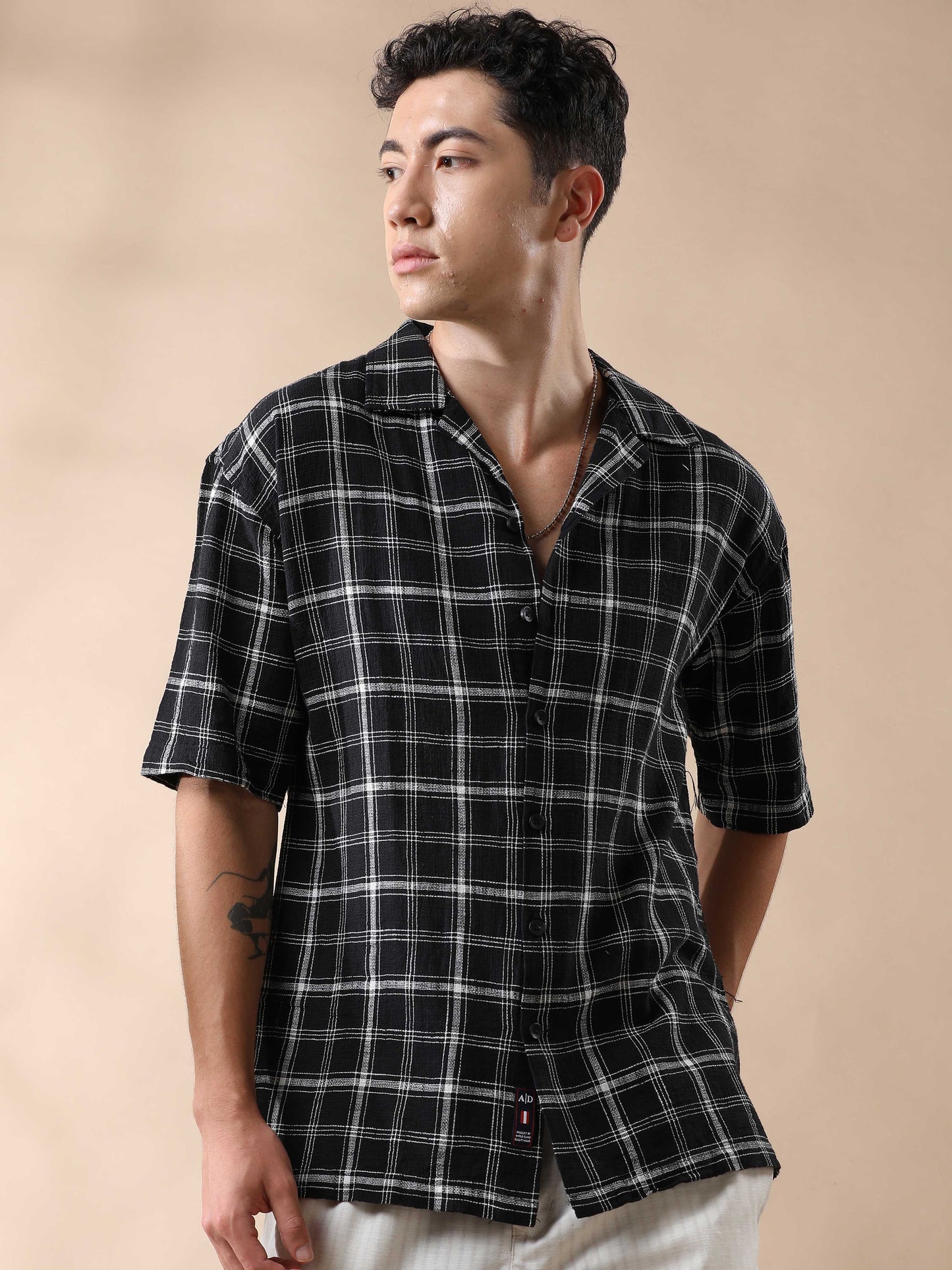 Mocklino Linen Blend Checks Half Sleeves