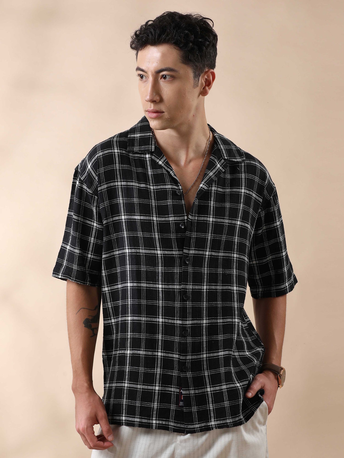 Mocklino Linen Blend Checks Half Sleeves