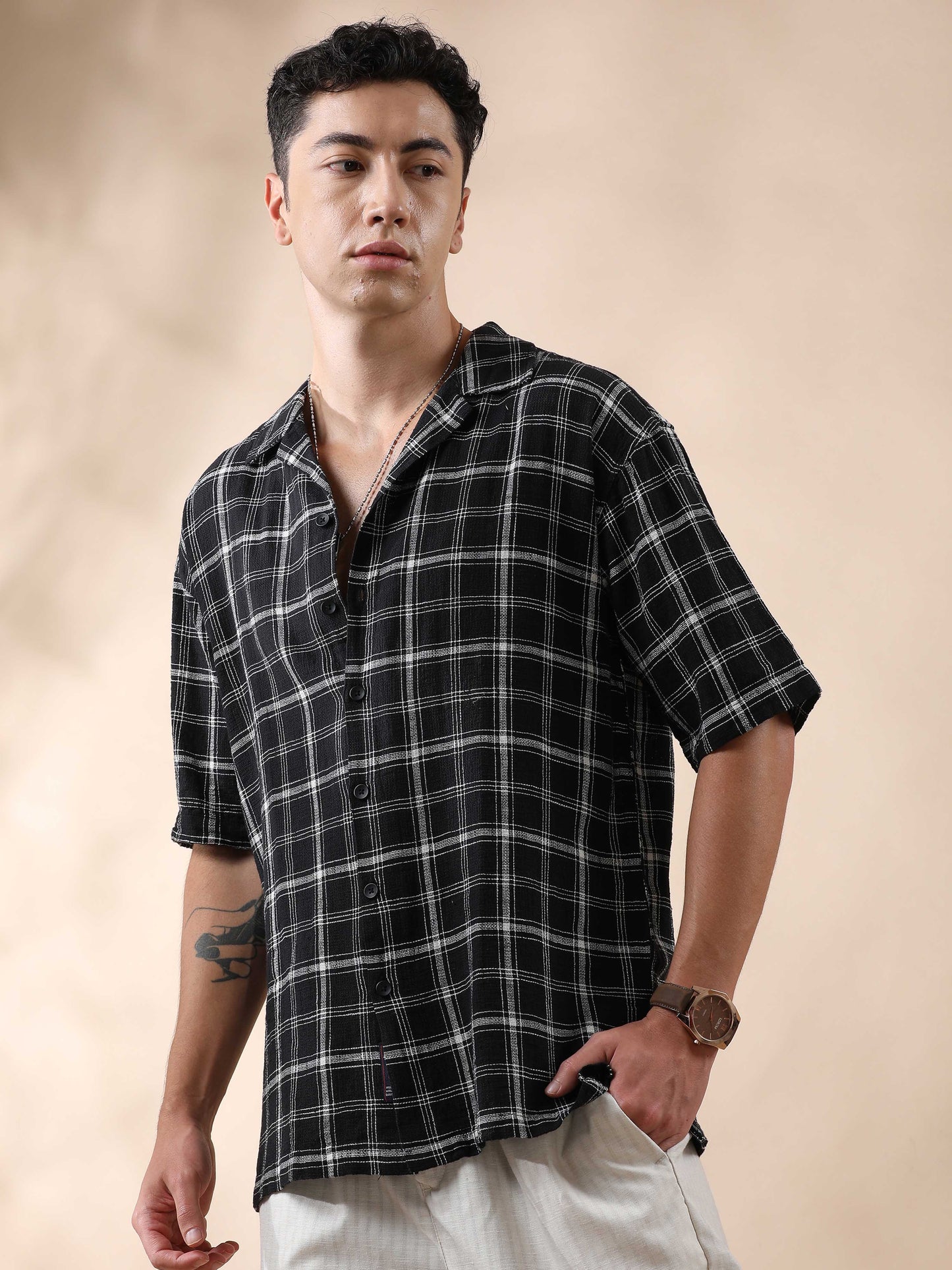 Mocklino Linen Blend Checks Half Sleeves