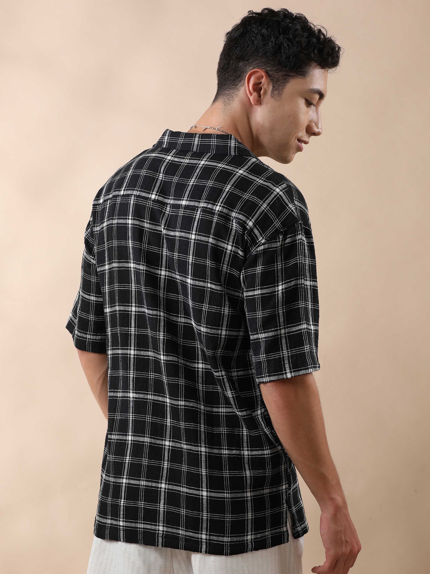 Mocklino Linen Blend Checks Half Sleeves