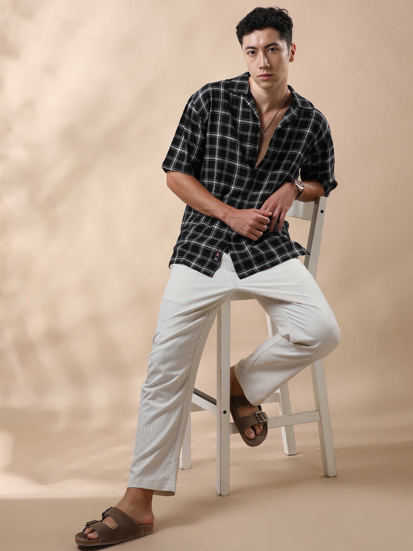 Mocklino Linen Blend Checks Half Sleeves