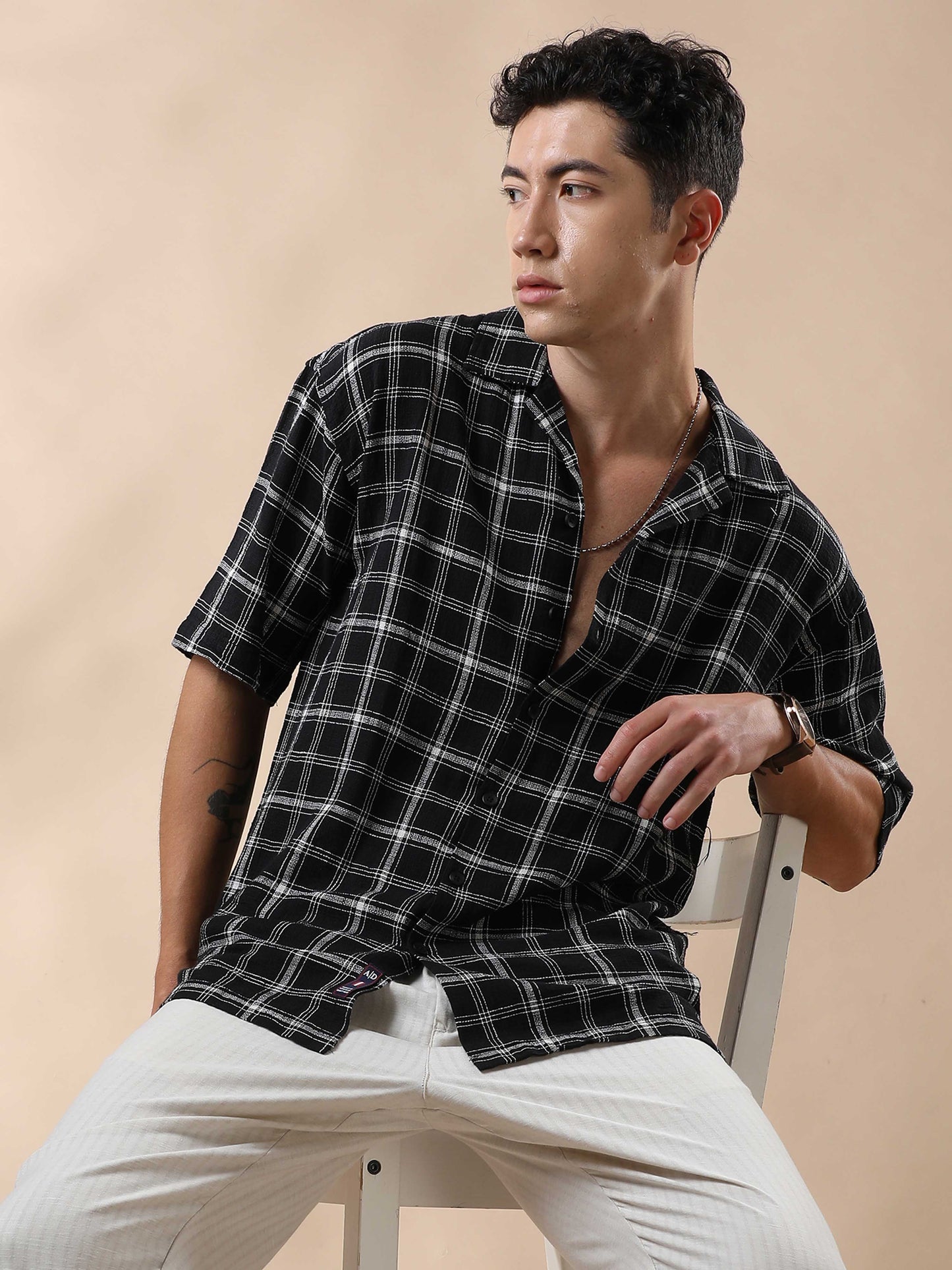 Mocklino Linen Blend Checks Half Sleeves