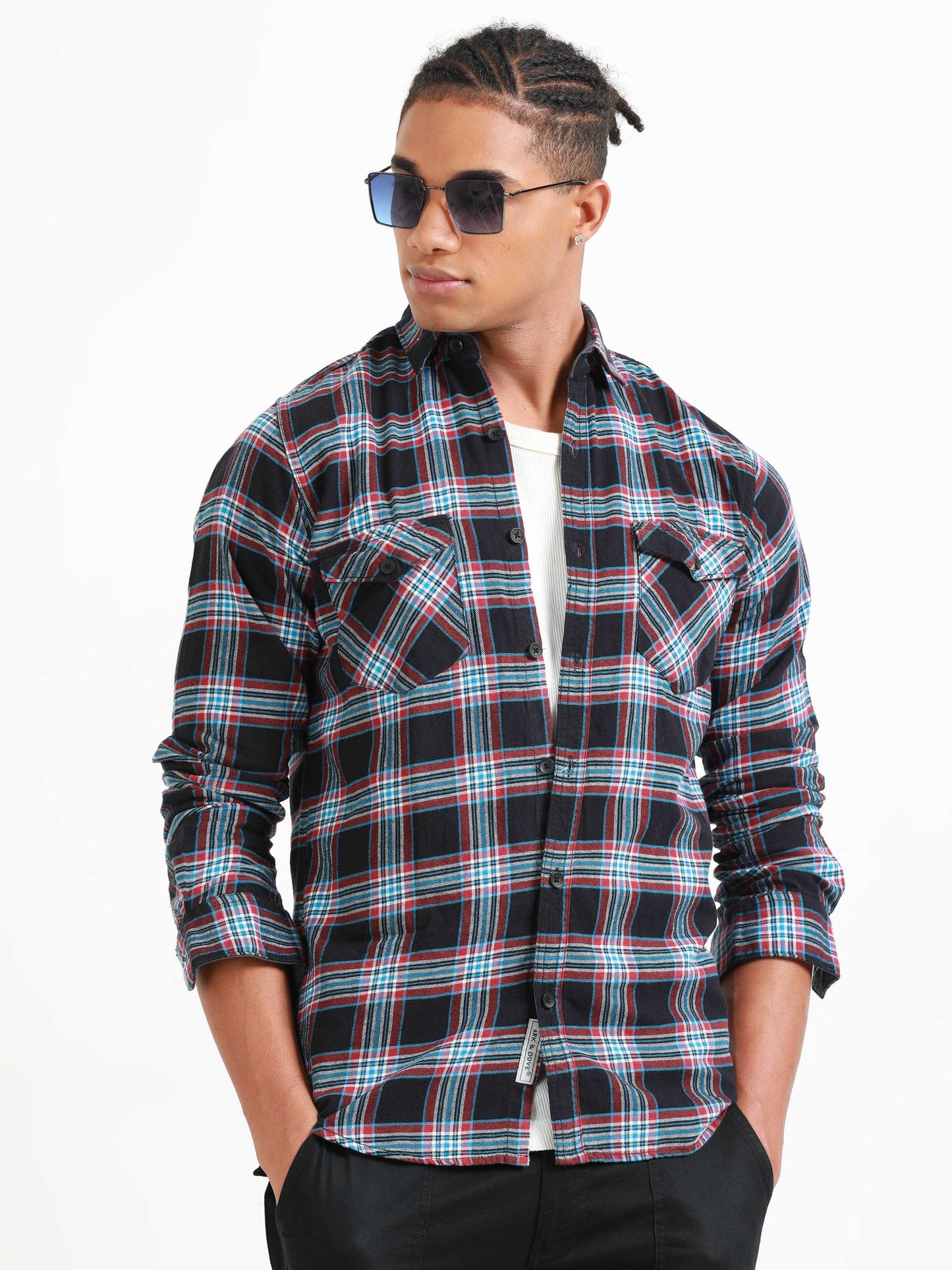 Freetown Red & Blue Checks Hoodie Shirt