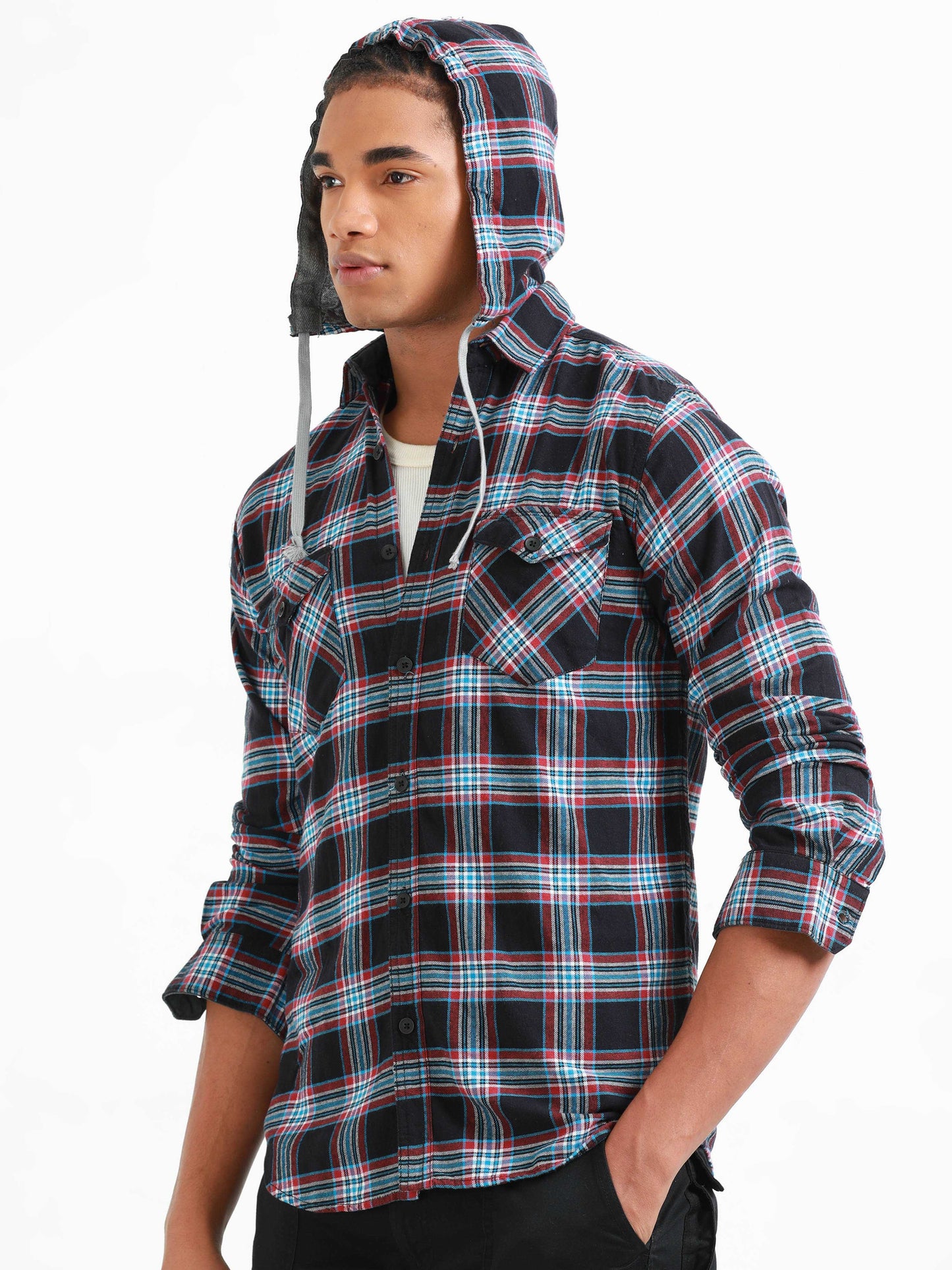 Freetown Red & Blue Checks Hoodie Shirt