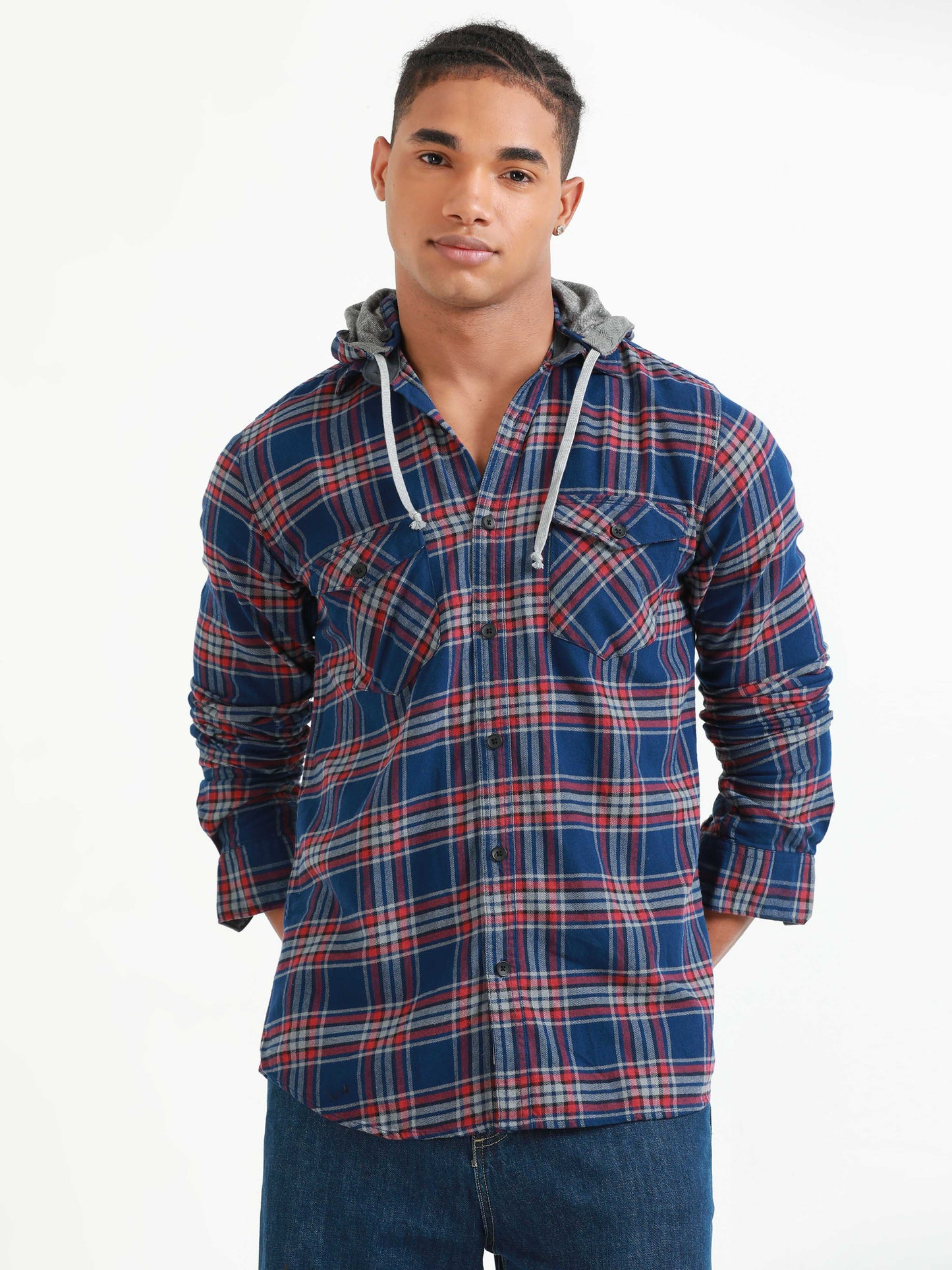 Freetown Red & Navy Blue Checks Hoodie