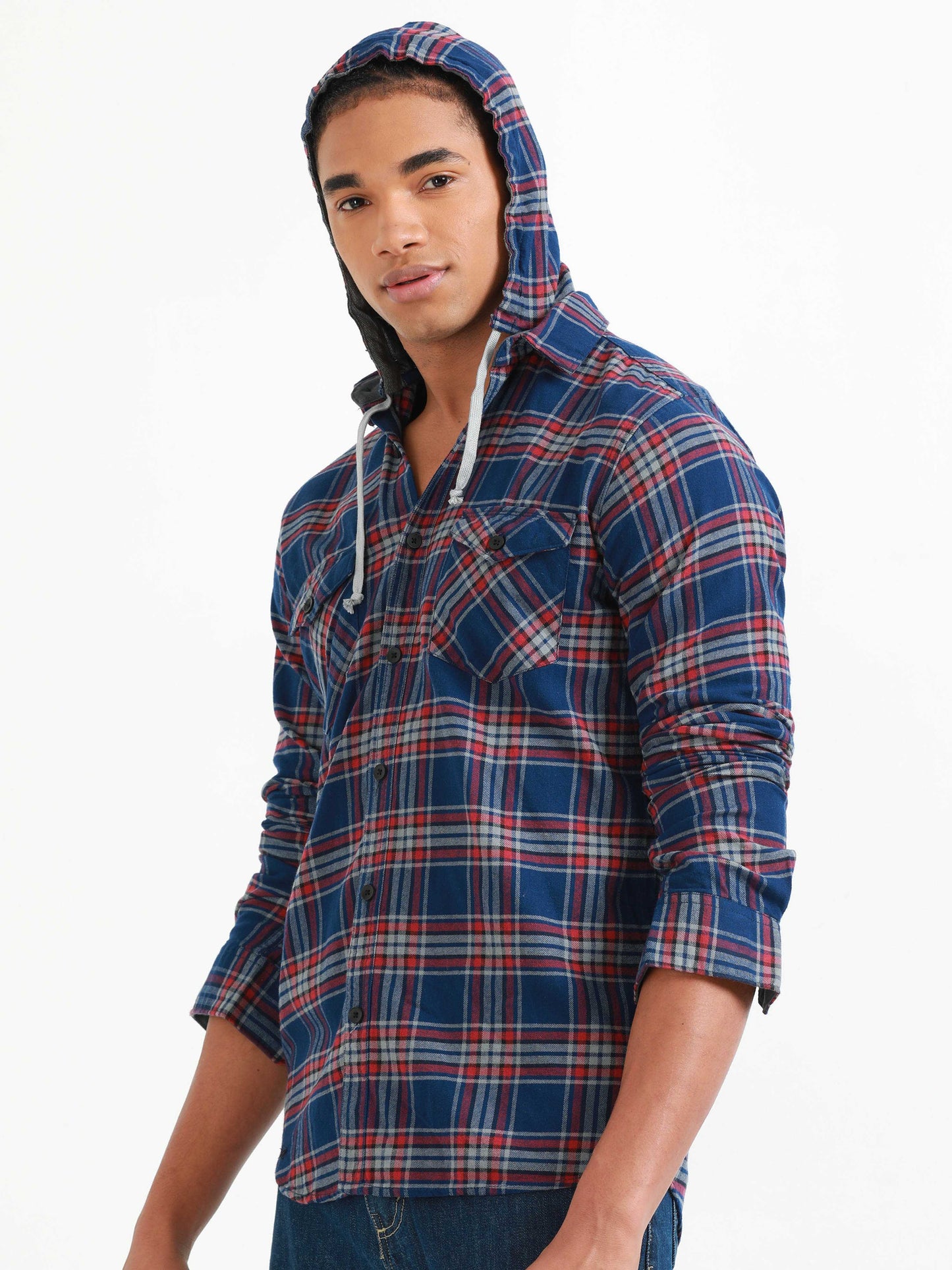 Freetown Red & Navy Blue Checks Hoodie