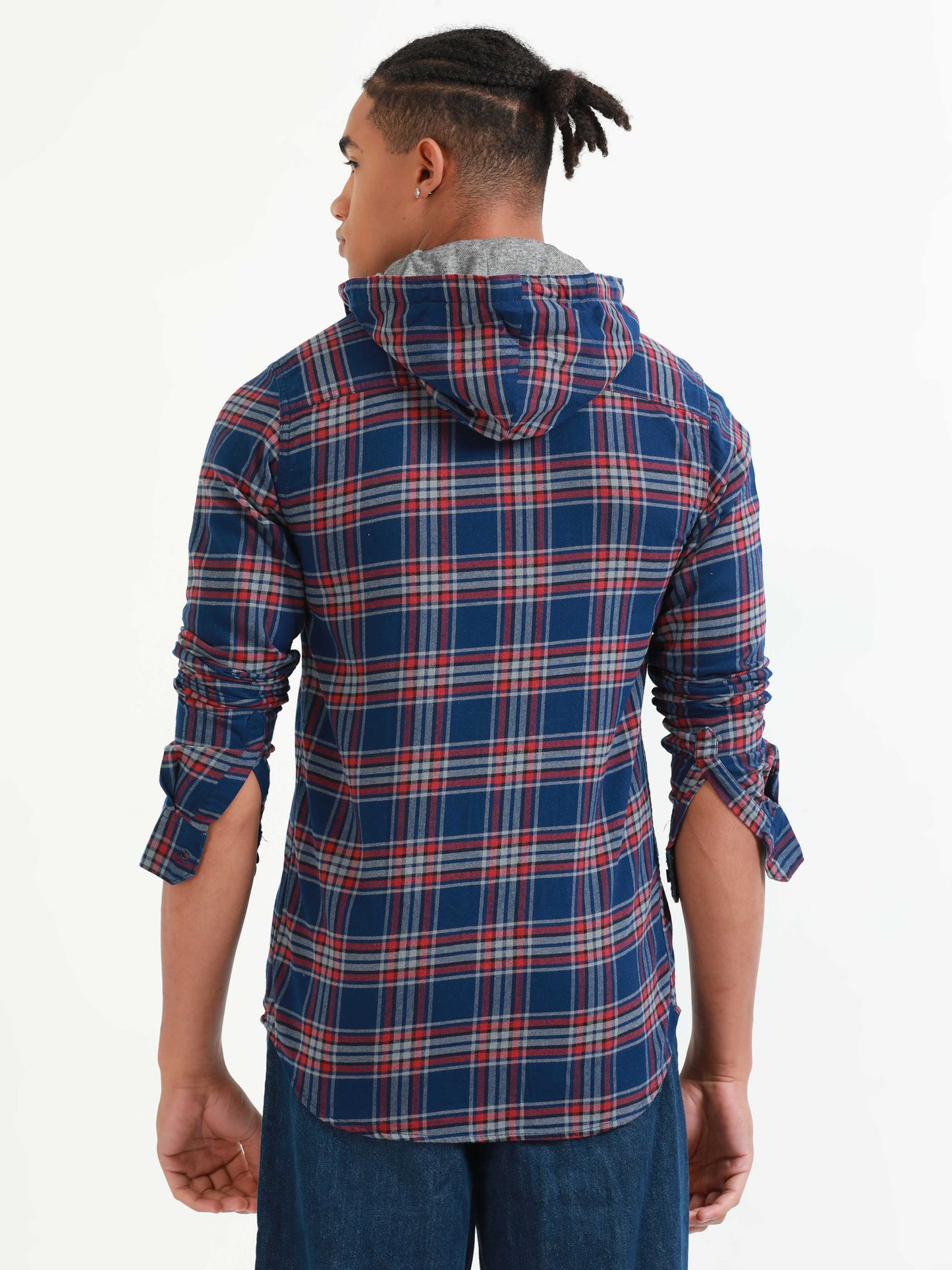 Freetown Red & Navy Blue Checks Hoodie