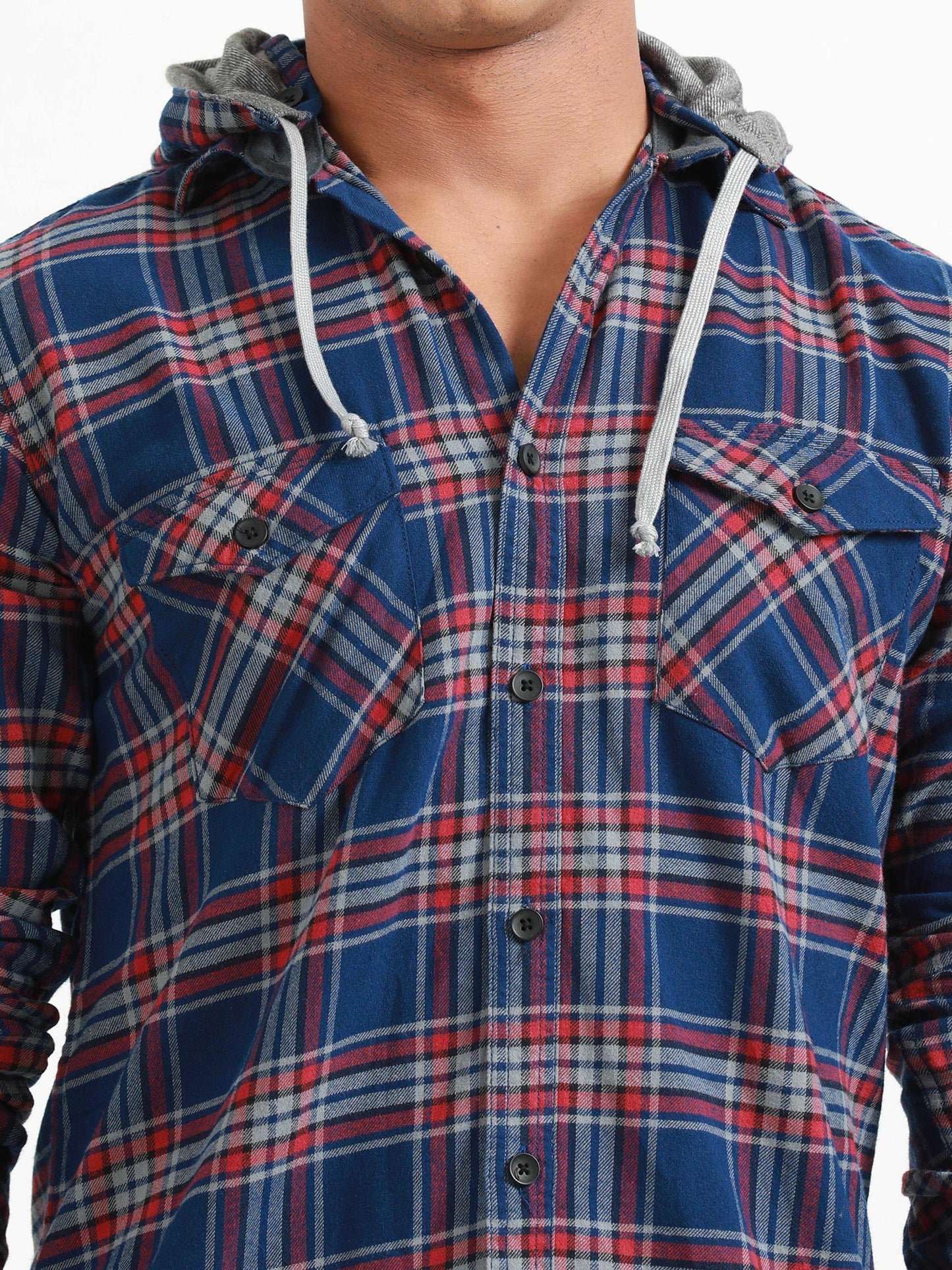 Freetown Red & Navy Blue Checks Hoodie