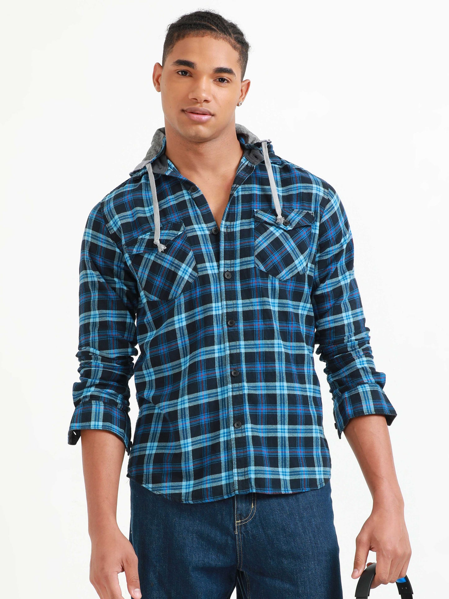 Freetown Blue Checks Hoodie Shirt