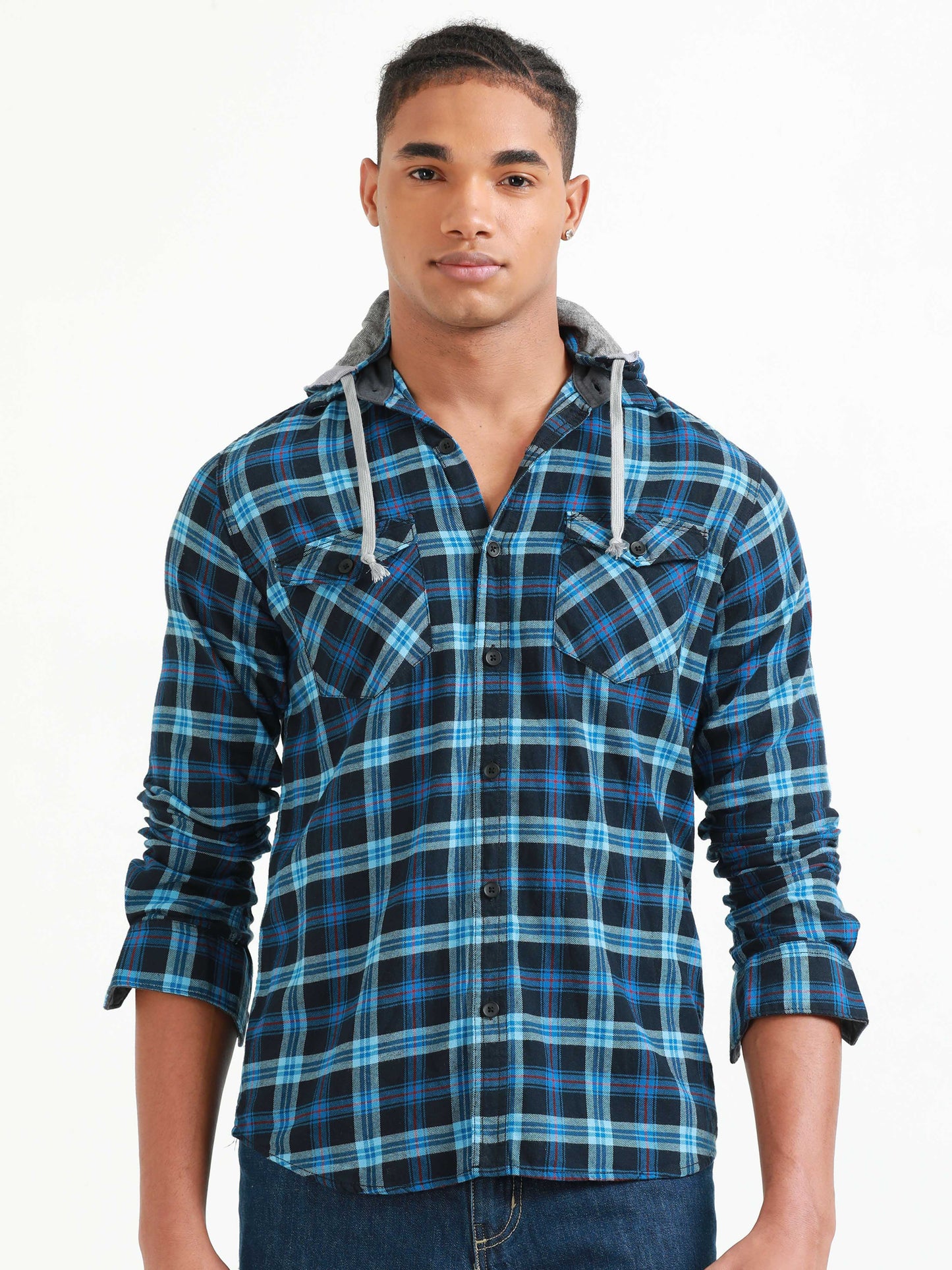 Freetown Blue Checks Hoodie Shirt