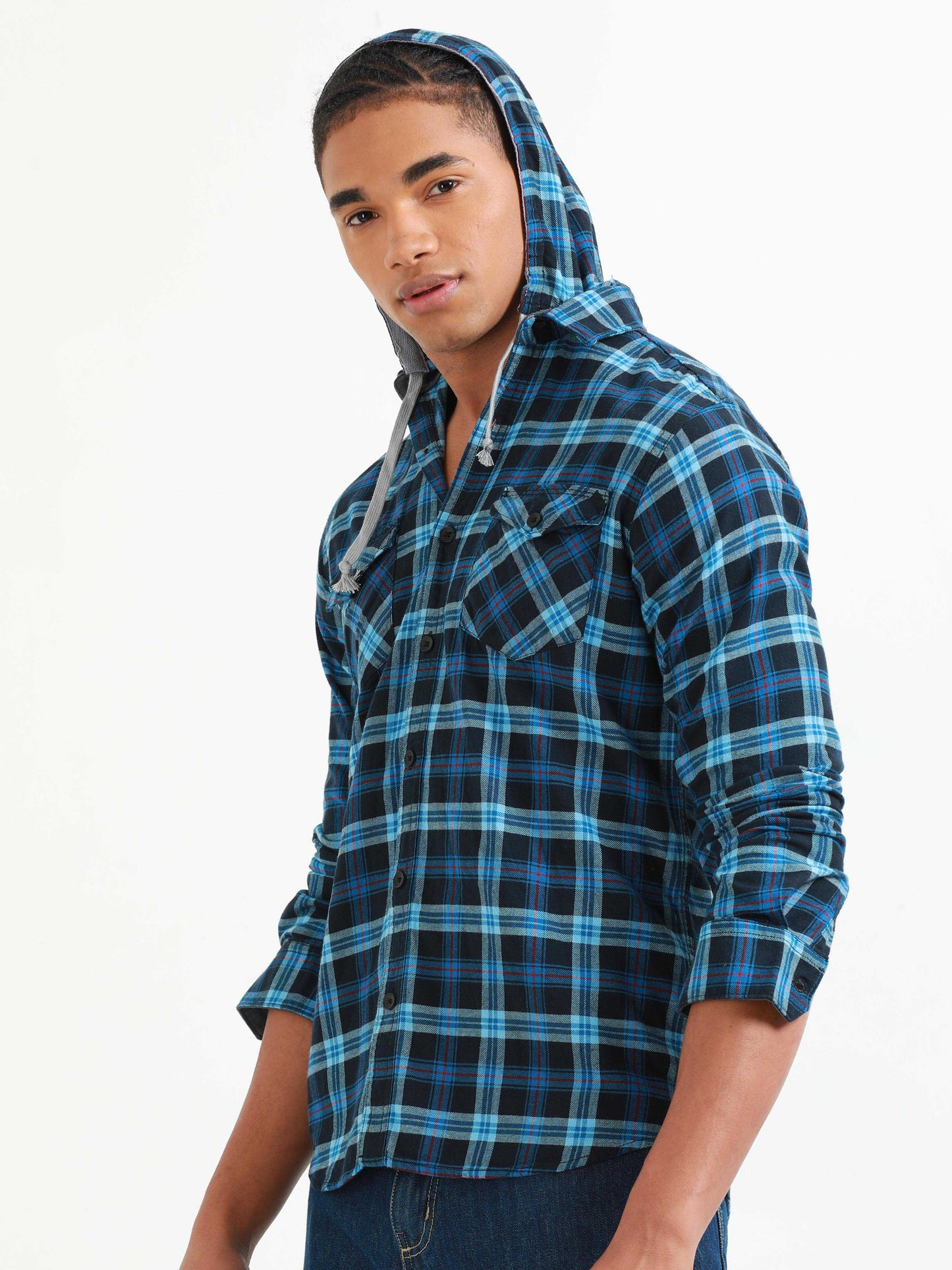 Freetown Blue Checks Hoodie Shirt