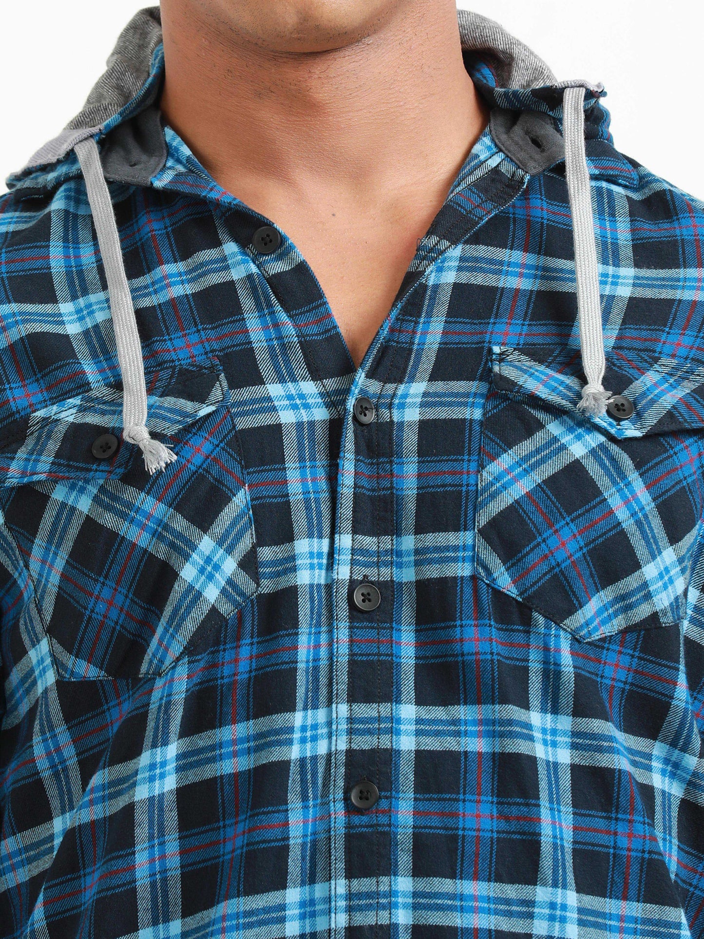 Freetown Blue Checks Hoodie Shirt