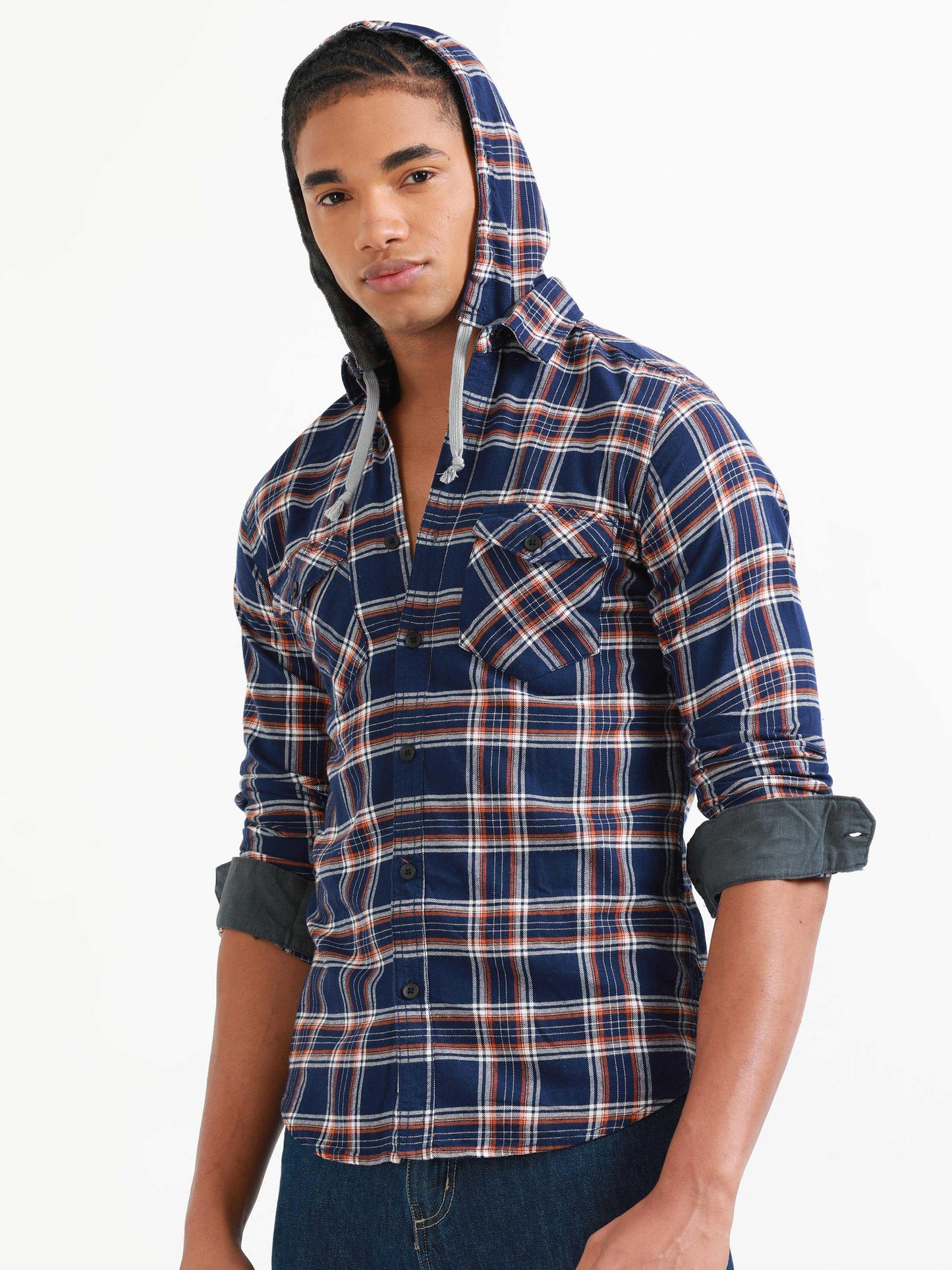 Freetown Nile Blue & Red Checks Hoodie