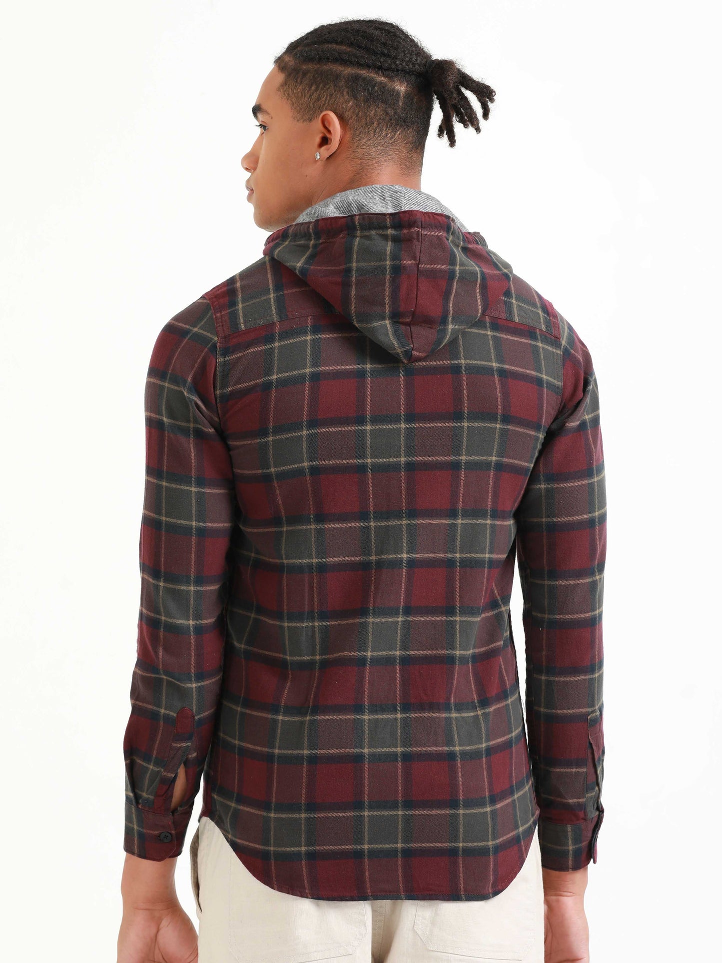 Freetown Wine & Grey Check Hoodie Shirt