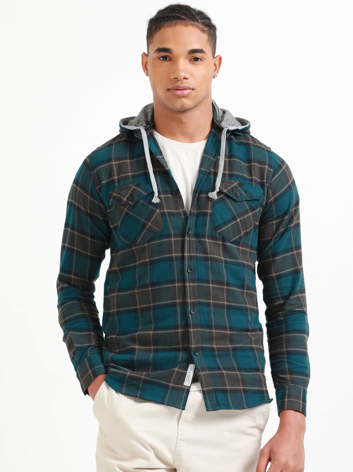 Freetown Dark Teal Check Hoodie Shirt