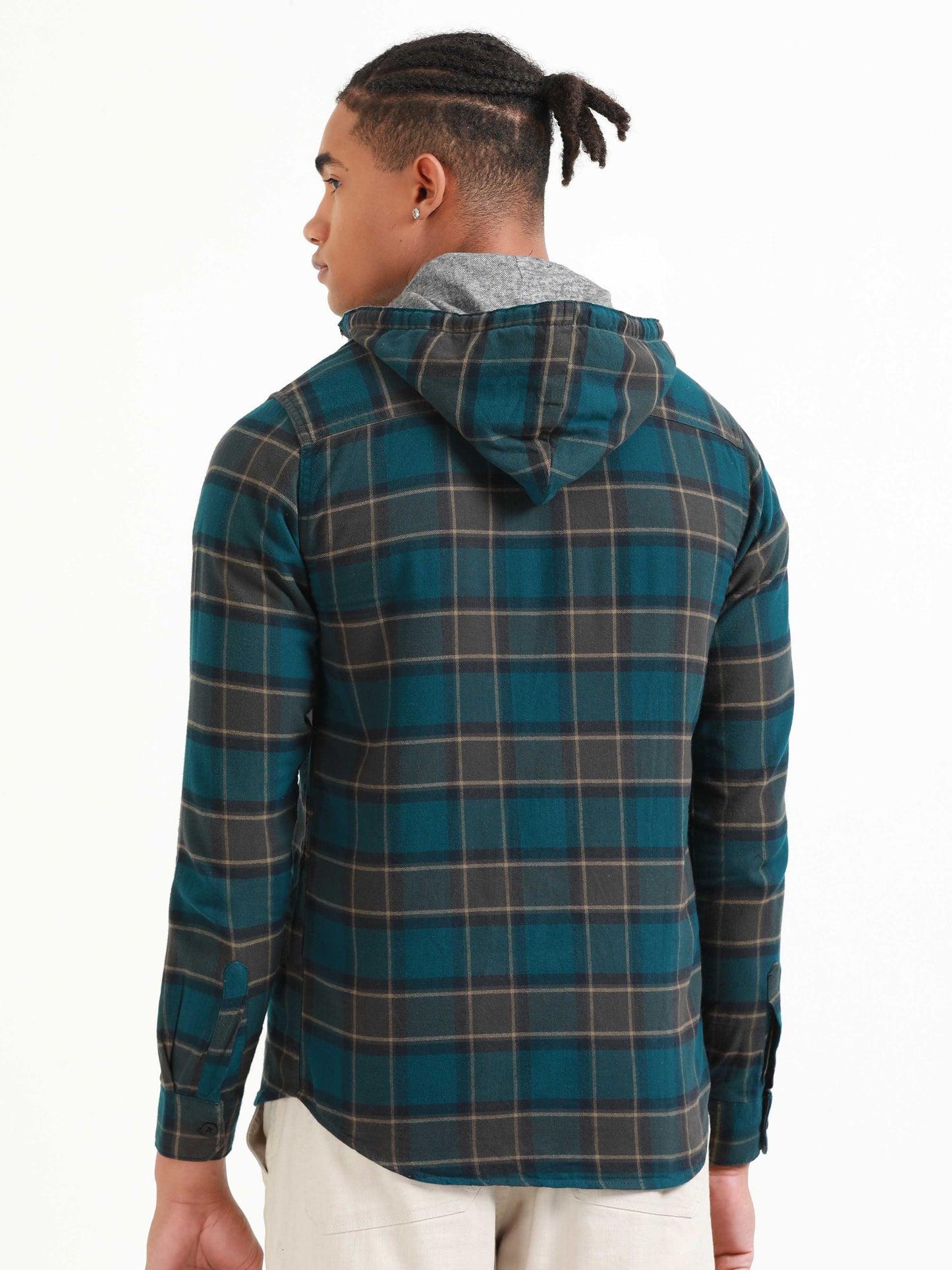 Freetown Dark Teal Check Hoodie Shirt