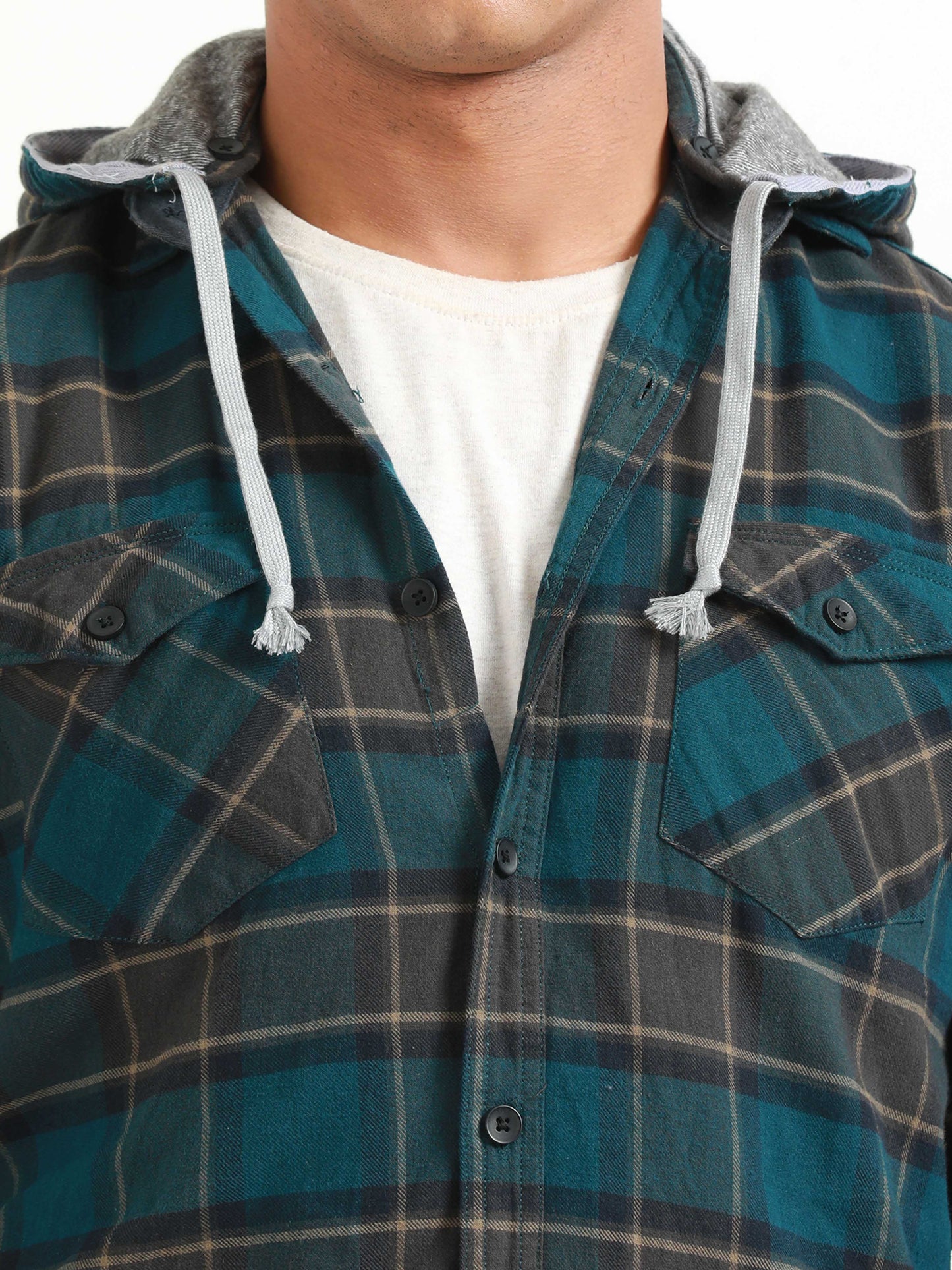 Freetown Dark Teal Check Hoodie Shirt