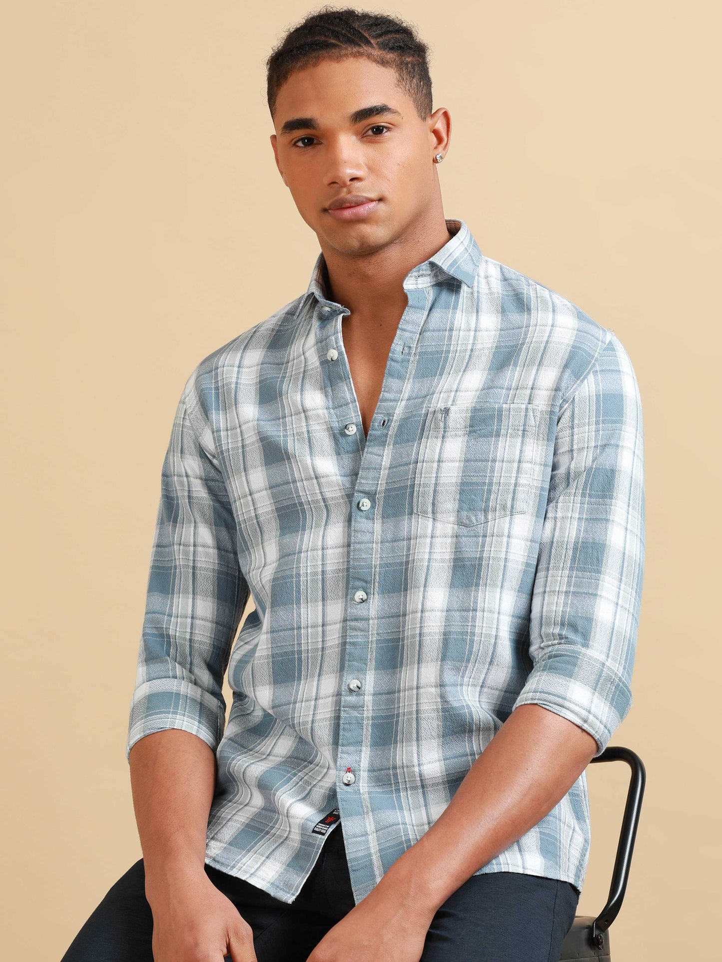 Kobe Light Grey Blue Check Shirt