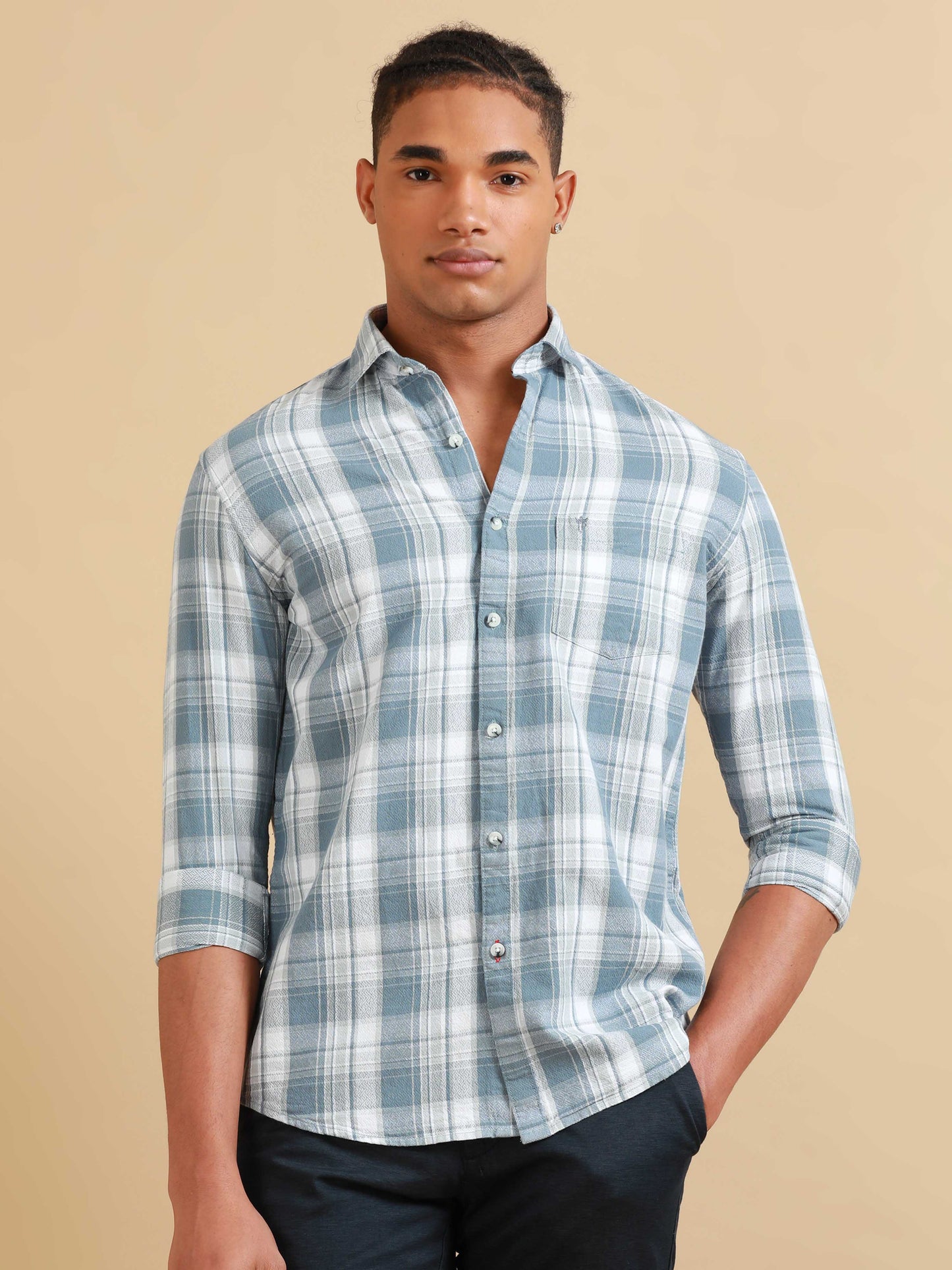 Kobe Light Grey Blue Check Shirt