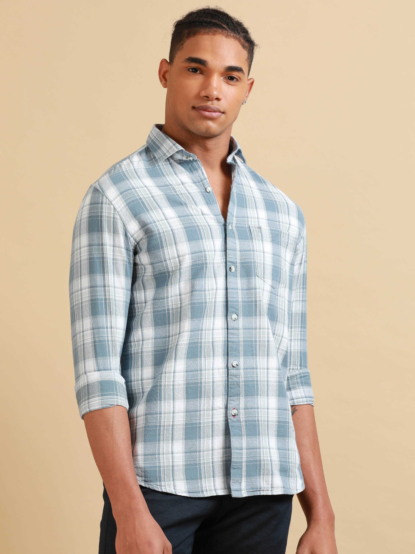 Kobe Light Grey Blue Check Shirt