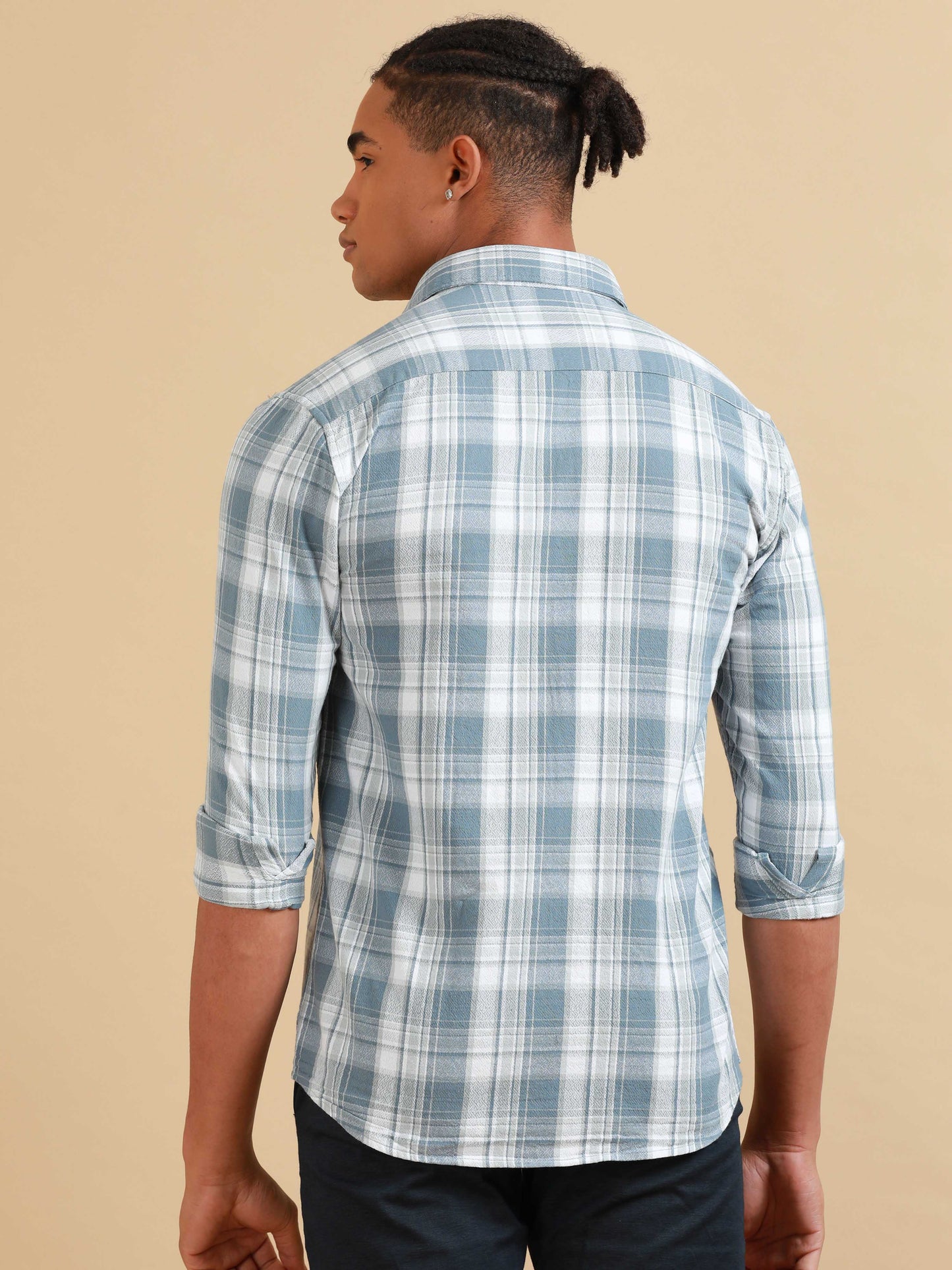 Kobe Light Grey Blue Check Shirt