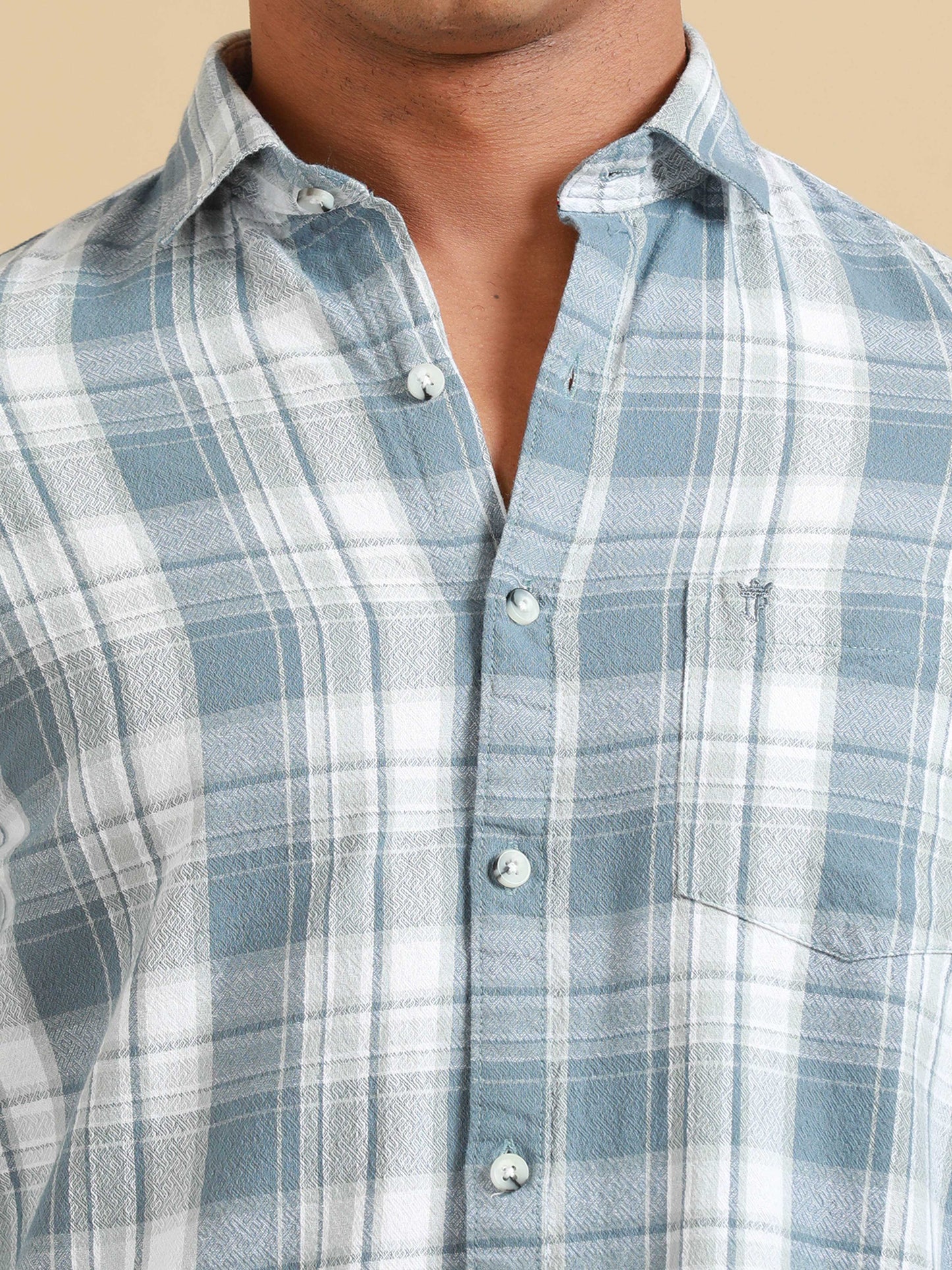 Kobe Light Grey Blue Check Shirt