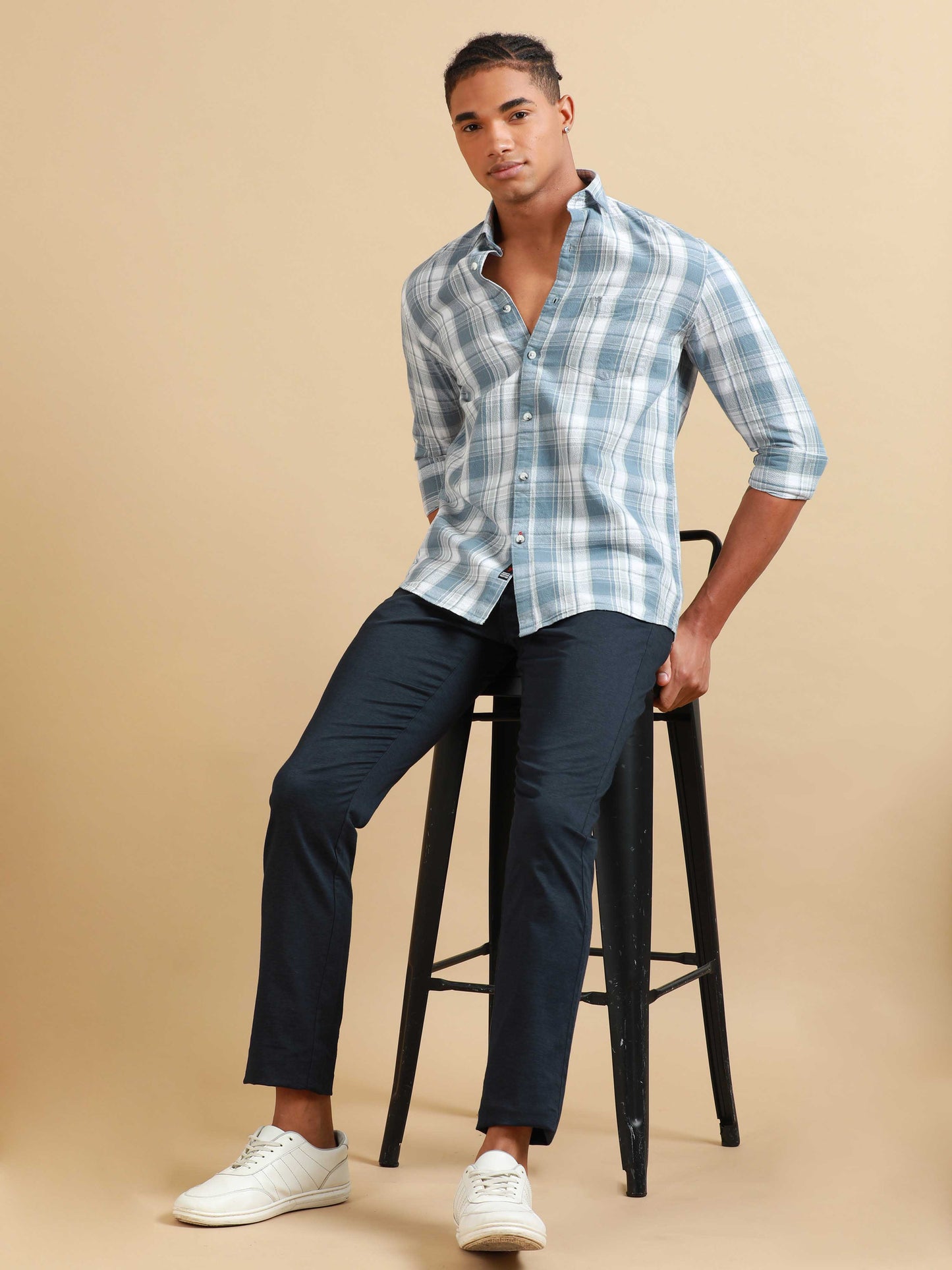 Kobe Light Grey Blue Check Shirt