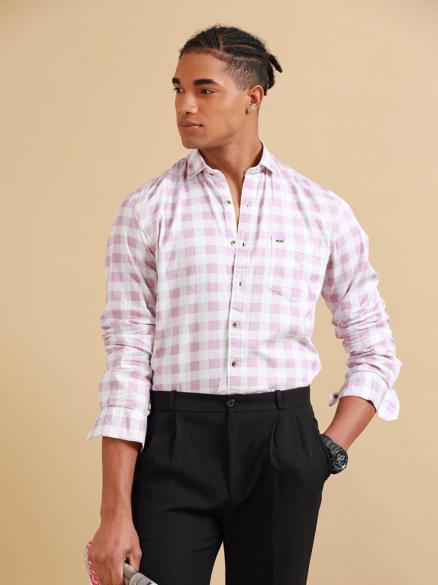 Ufa Pink & White Check Shirt