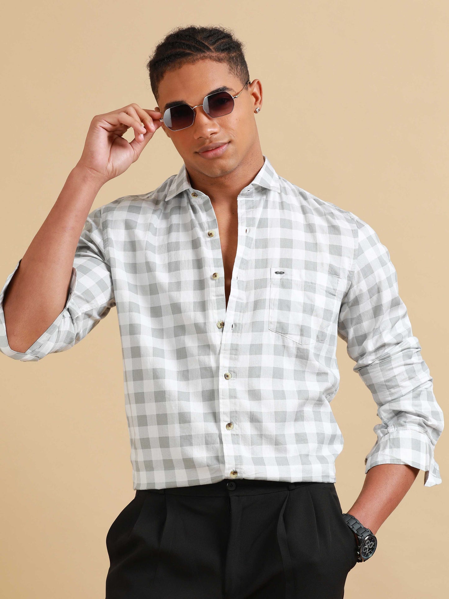 Ufa Pastel Grey Check Shirt