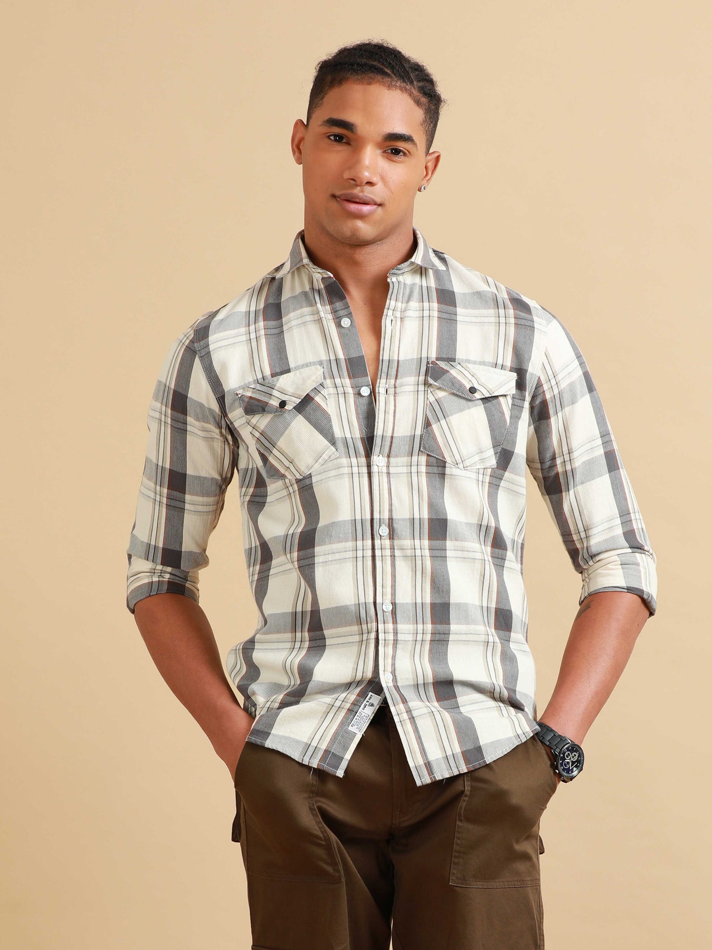 Phoenix Ecru White Check Shirt