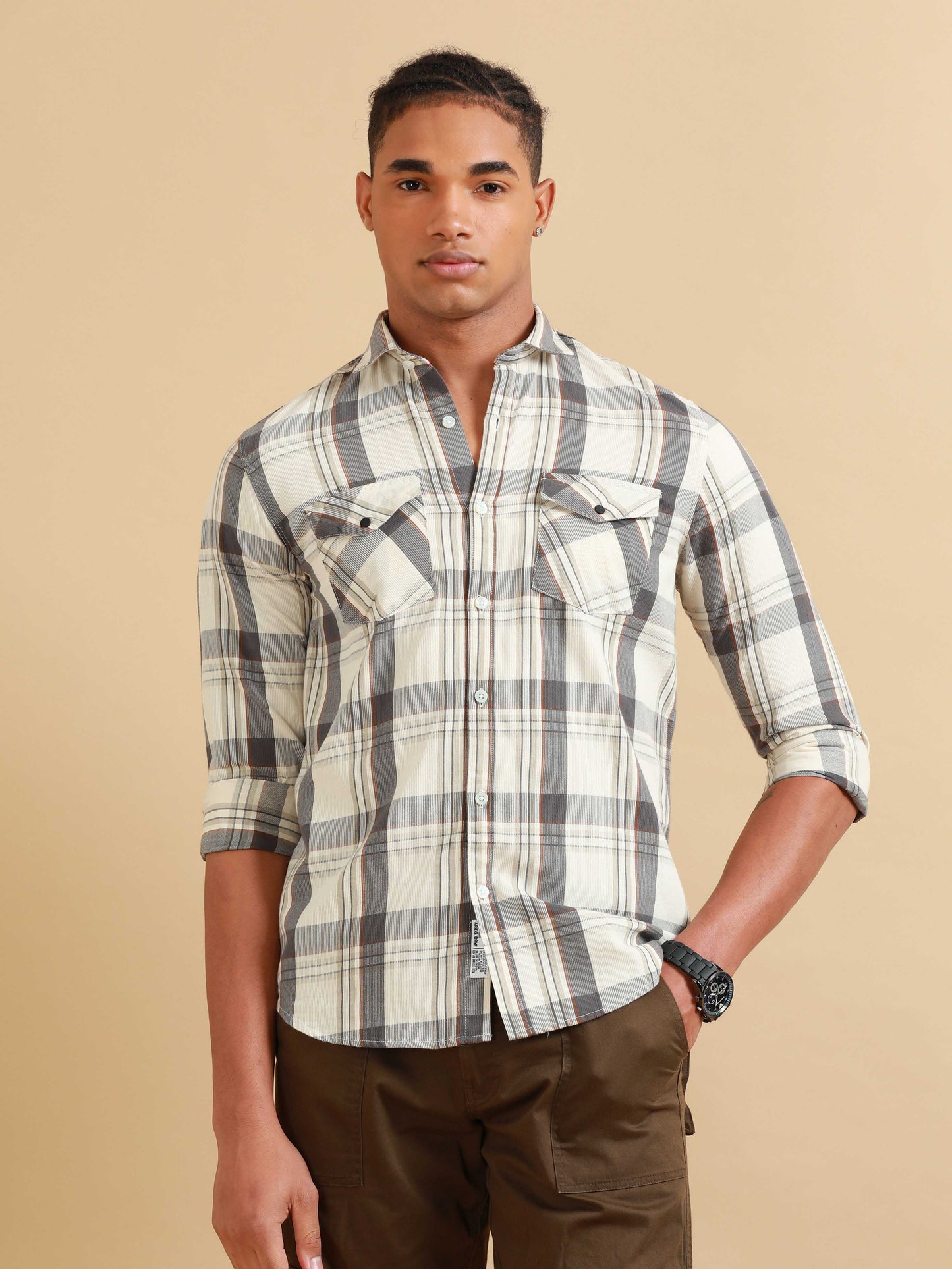 Phoenix Ecru White Check Shirt