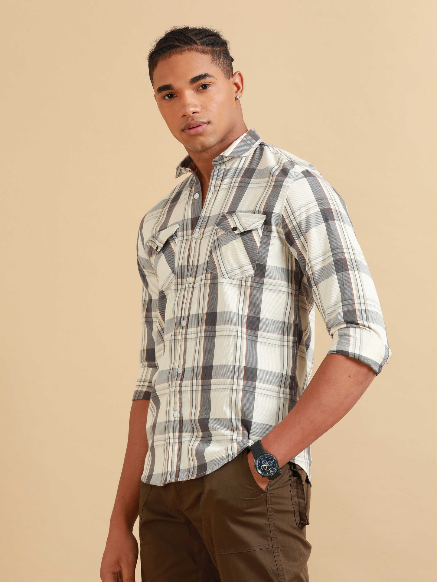 Phoenix Ecru White Check Shirt