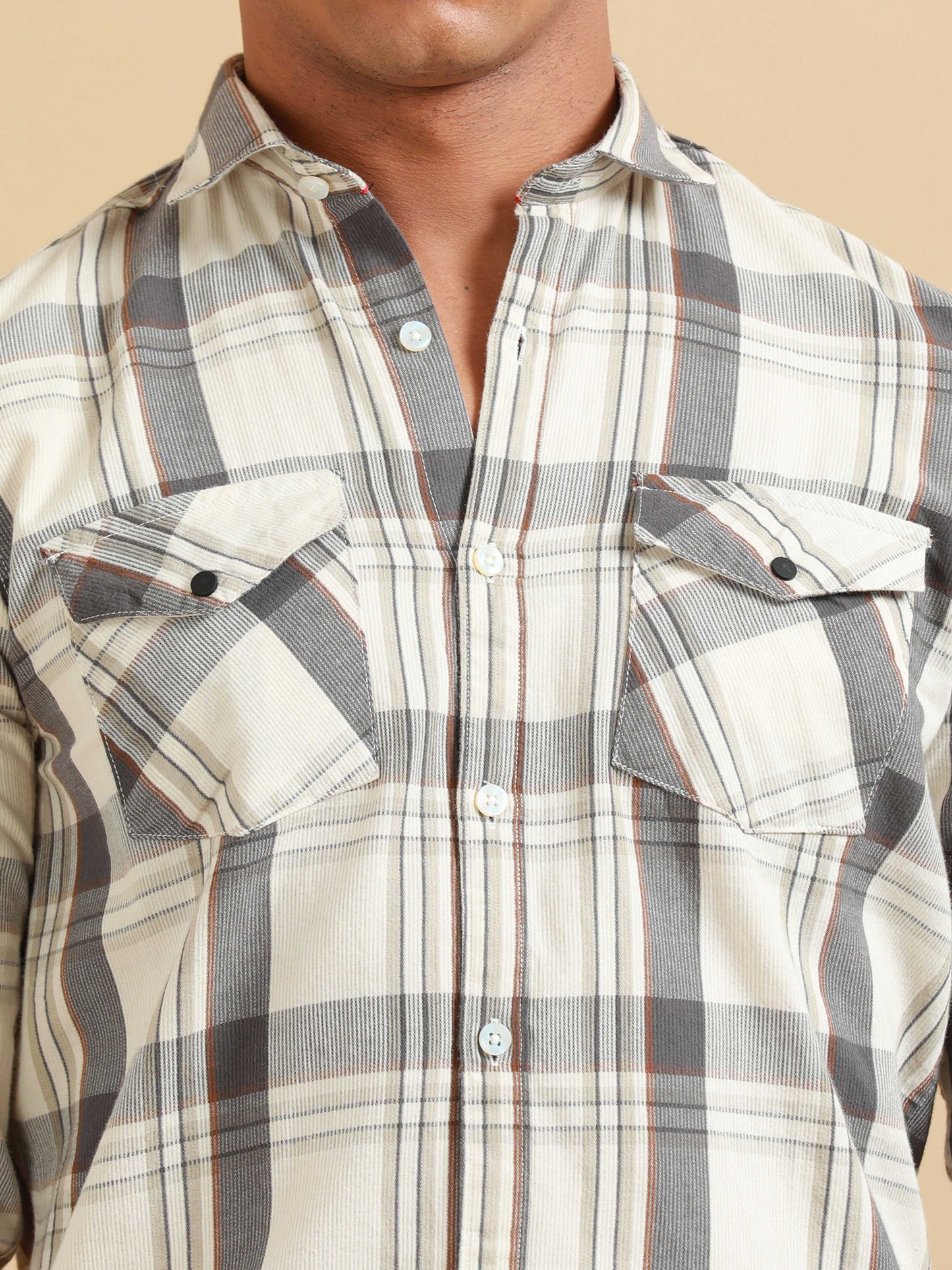 Phoenix Ecru White Check Shirt