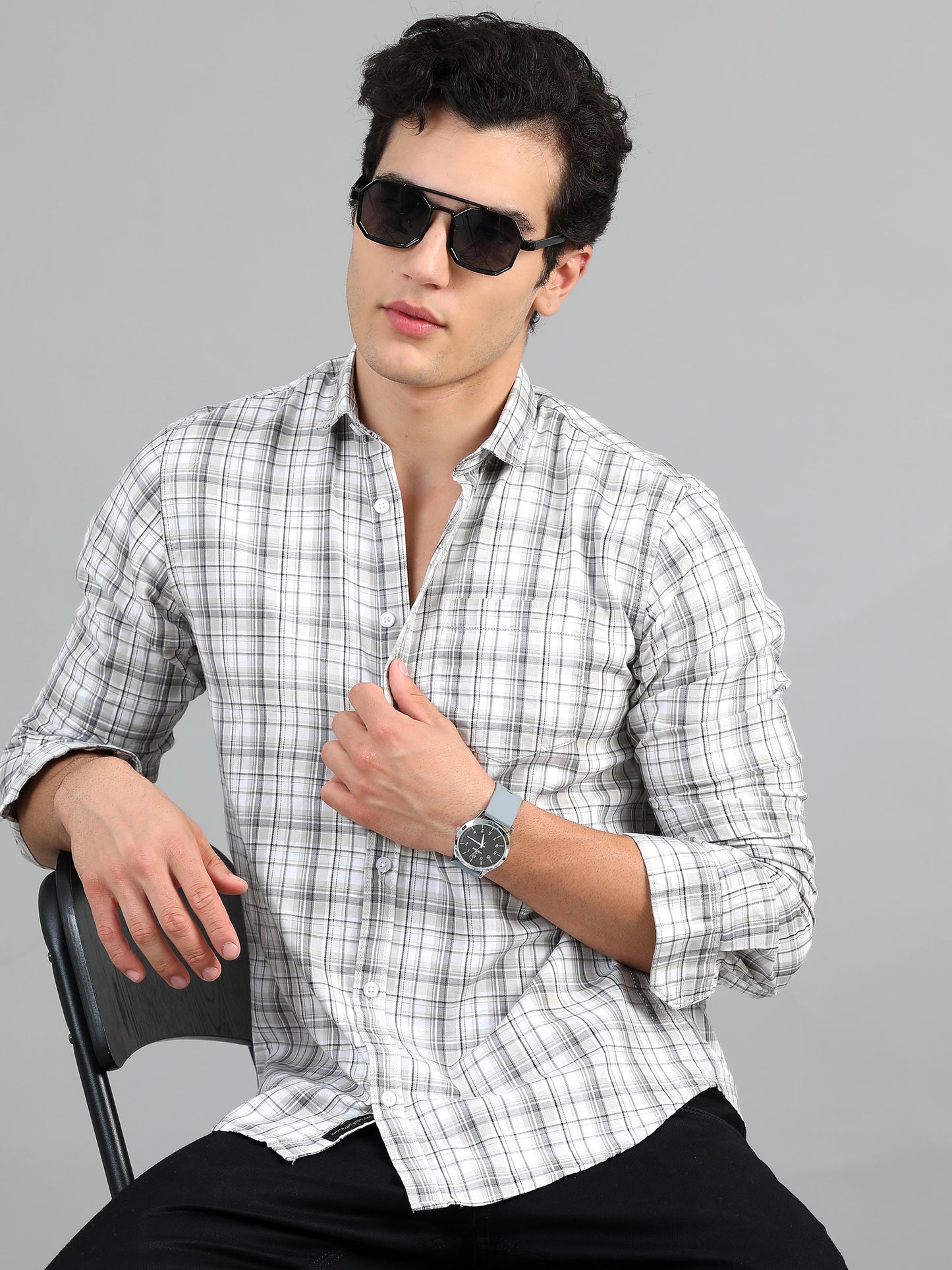 Lagos Natural grey Timeless check shirt