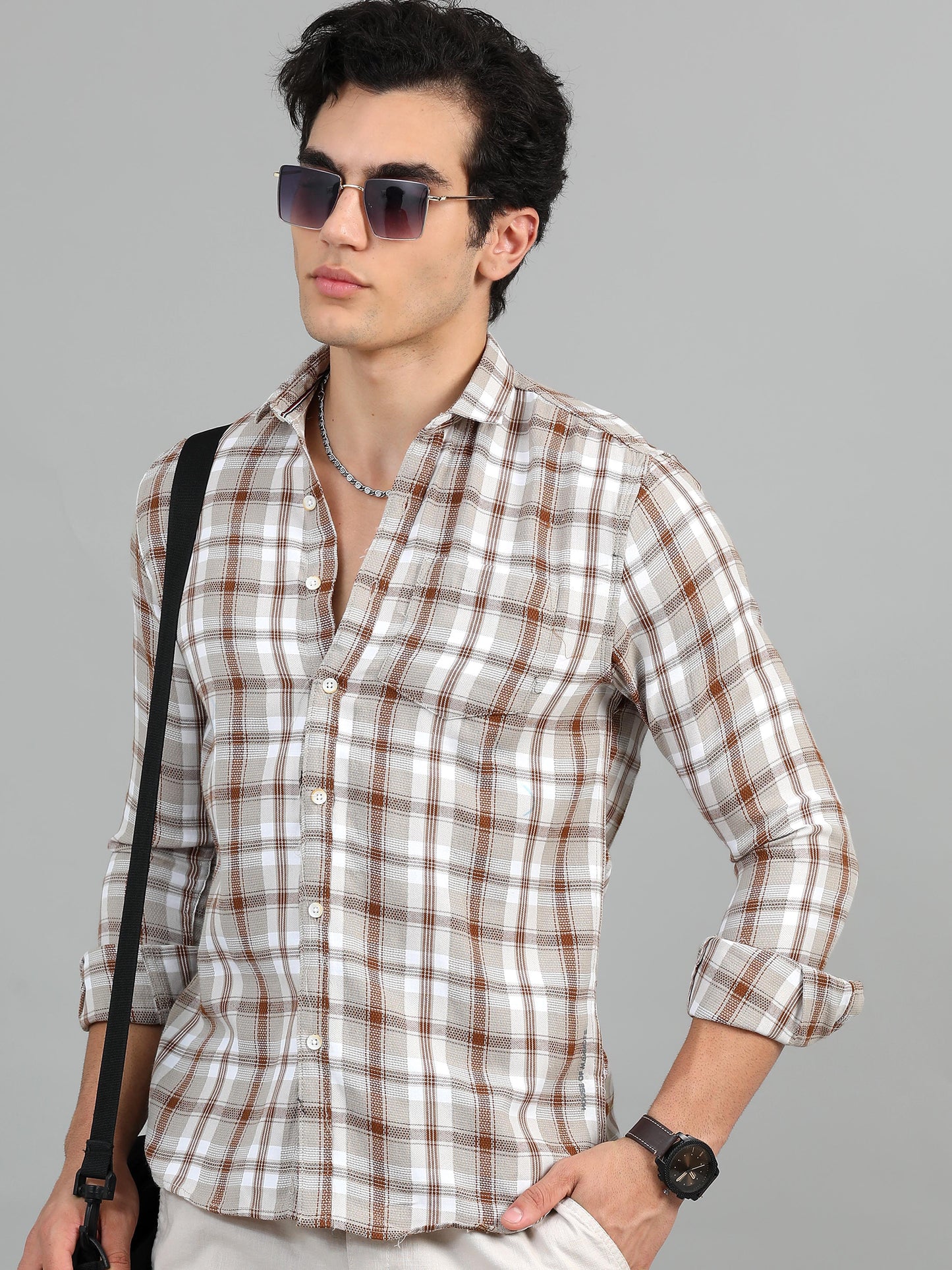 Hanoi Grey brown Timeless check shirt