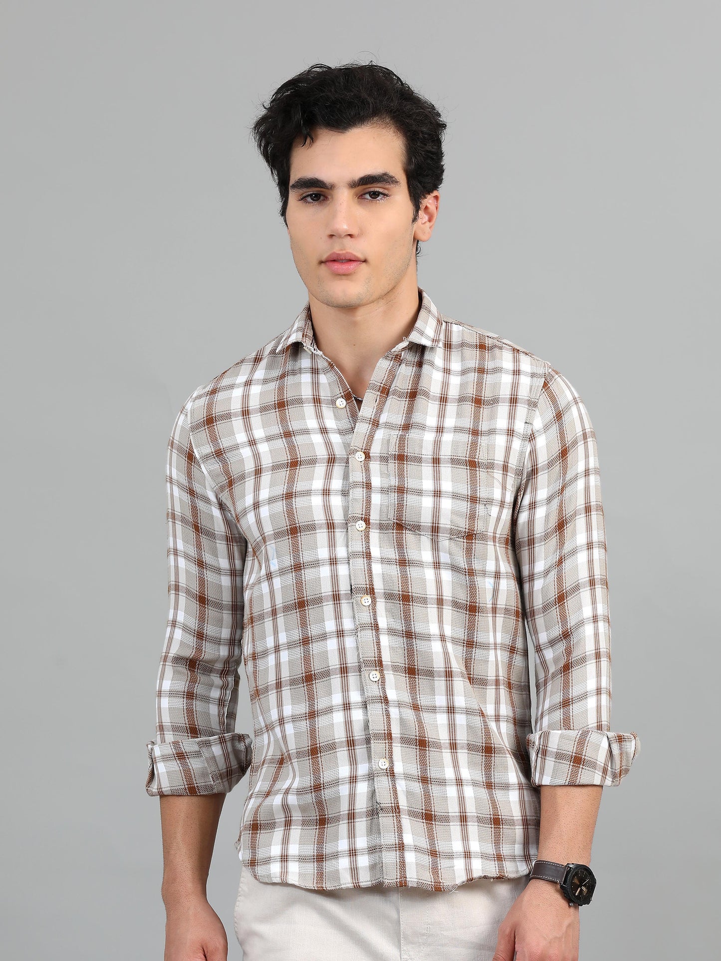 Hanoi Grey brown Timeless check shirt