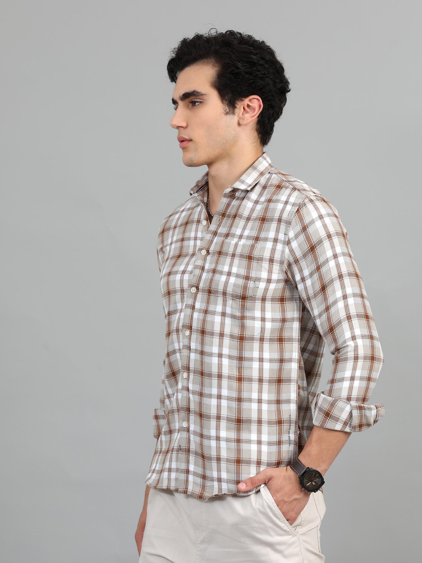 Hanoi Grey brown Timeless check shirt