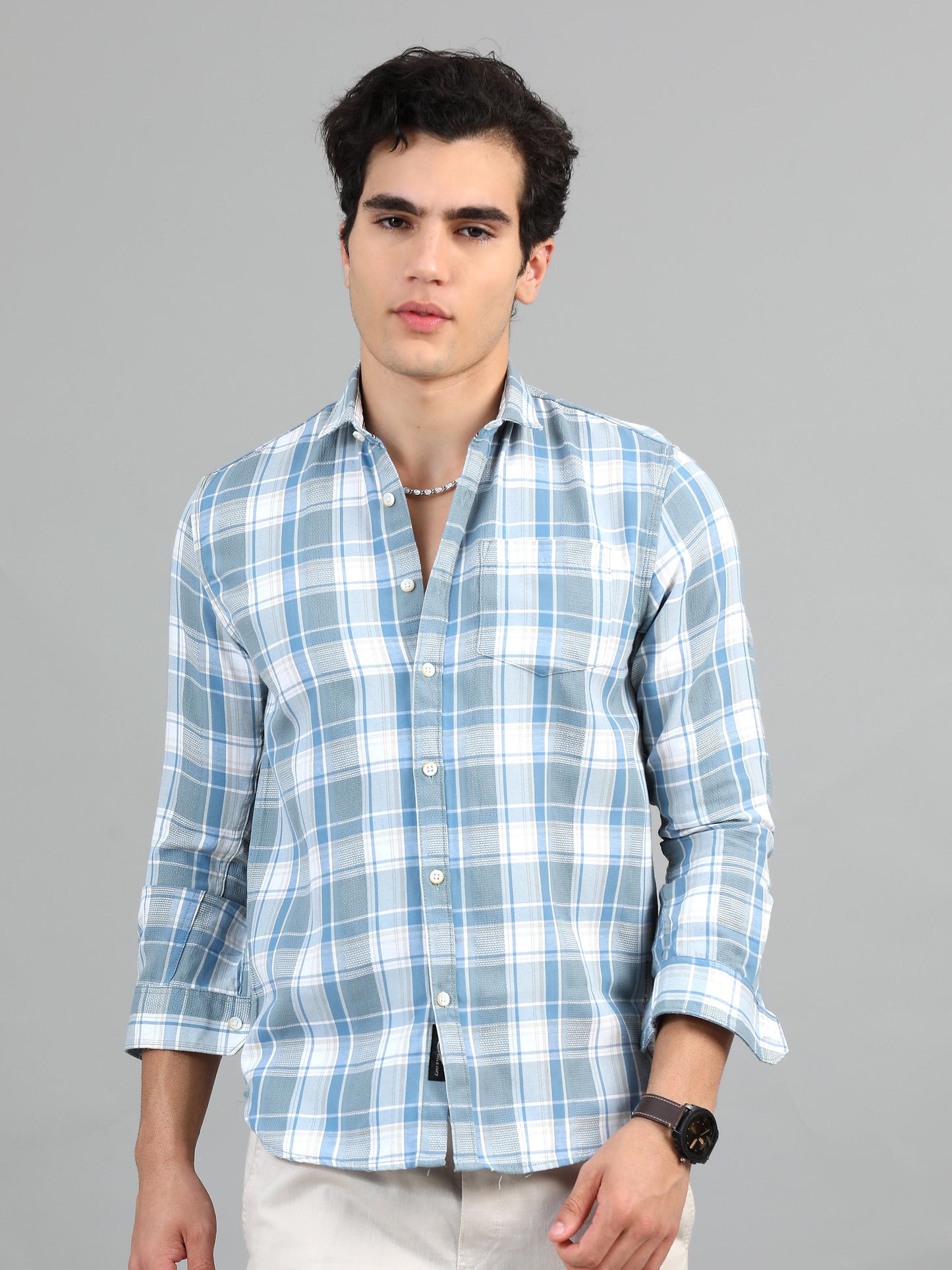 Hanoi Light grey blue Timeless check shirt