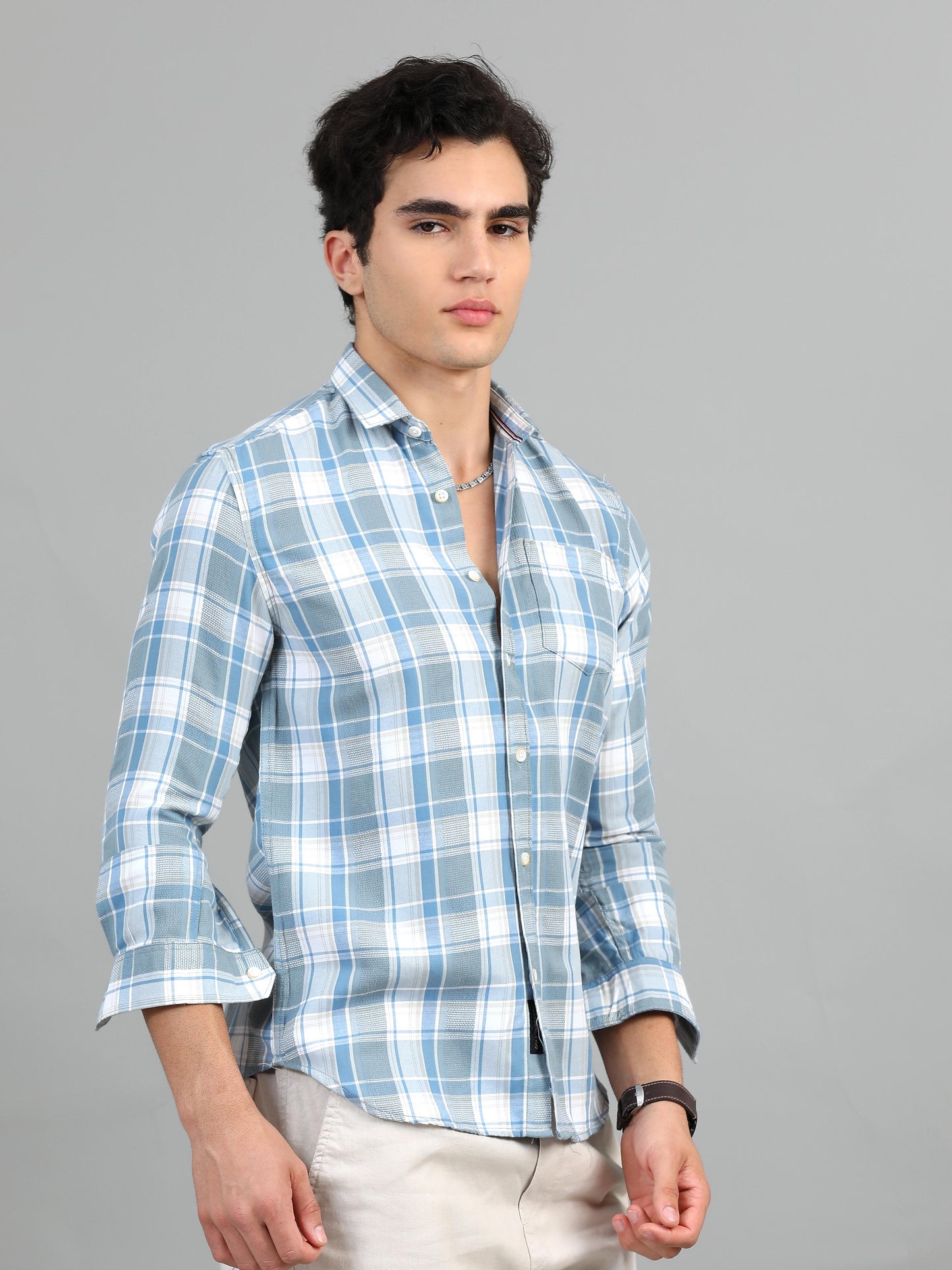 Hanoi Light grey blue Timeless check shirt