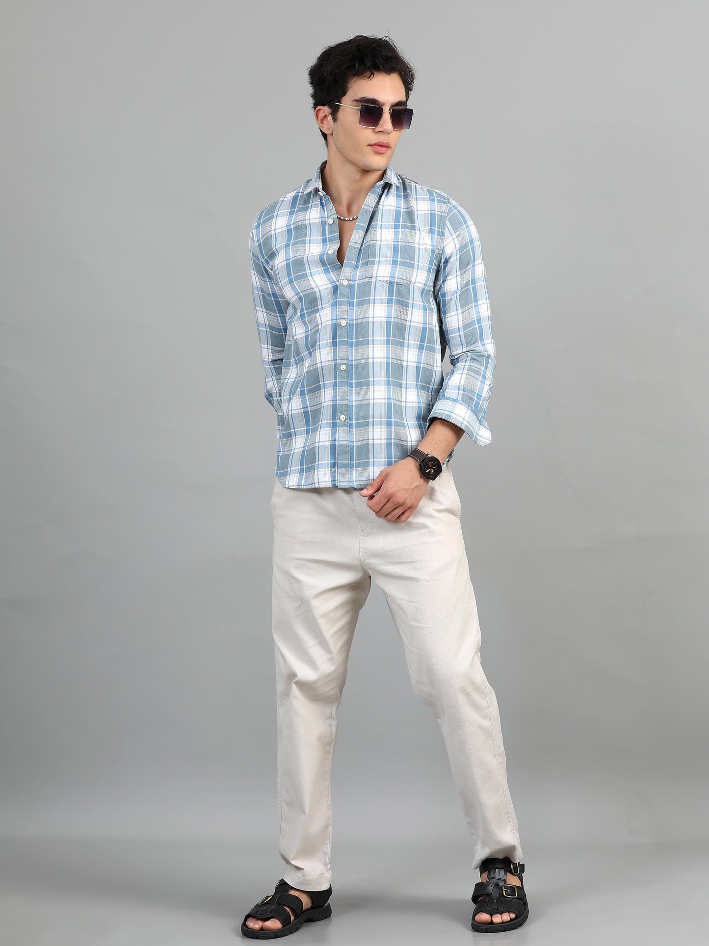 Hanoi Light grey blue Timeless check shirt