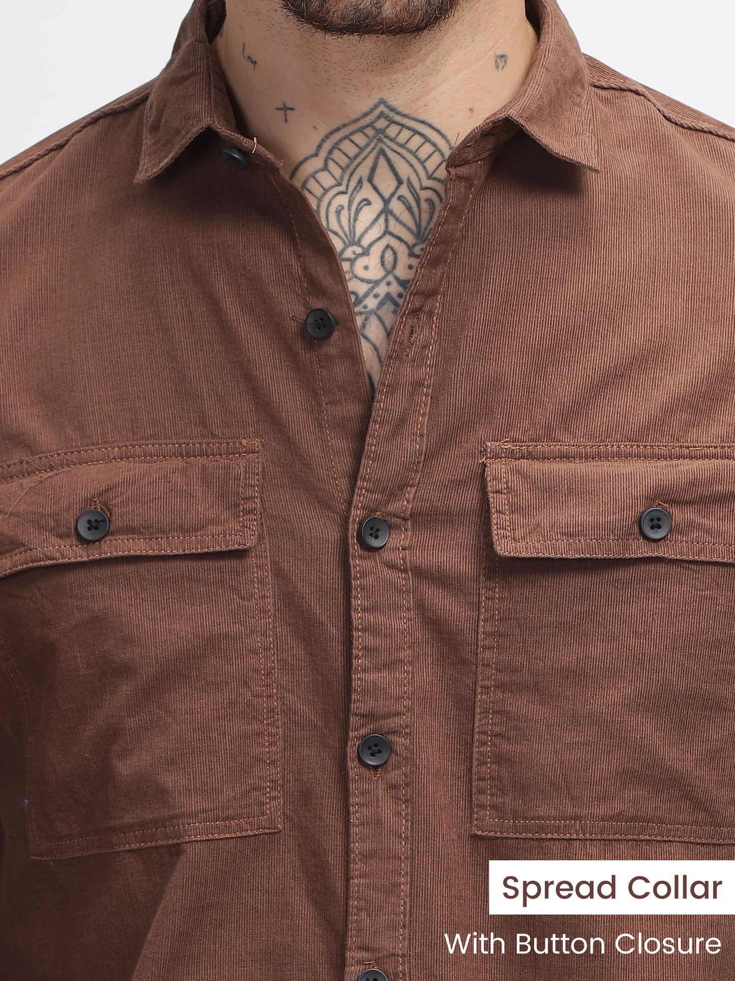 Crater Brown Cotton Corduroy Double Pocket Shirt