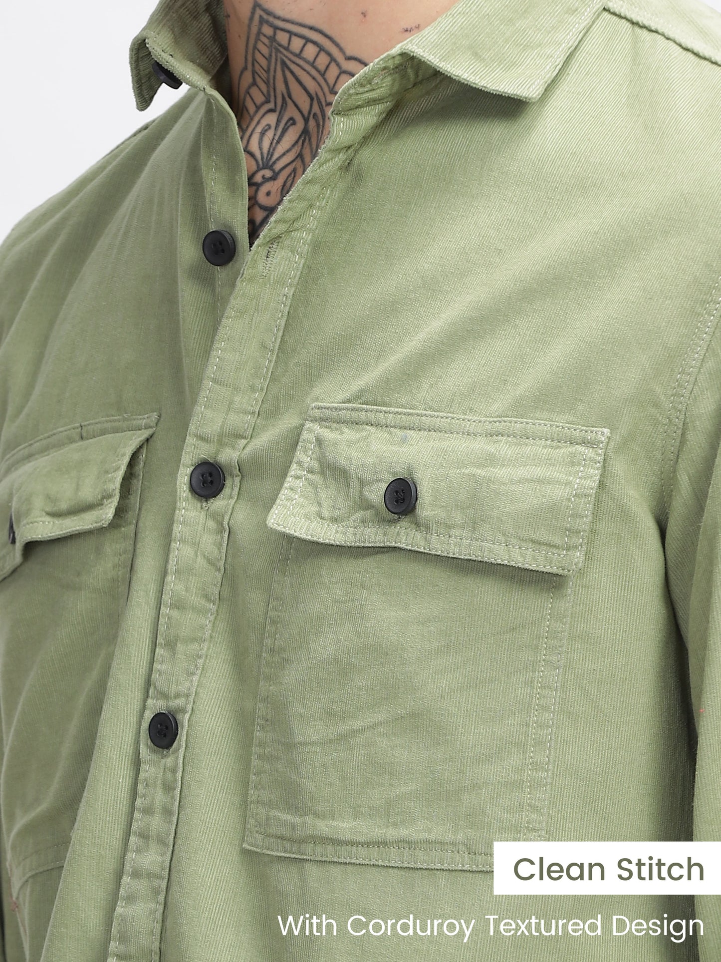 Sage Green Cotton Corduroy Double Pocket Shirt