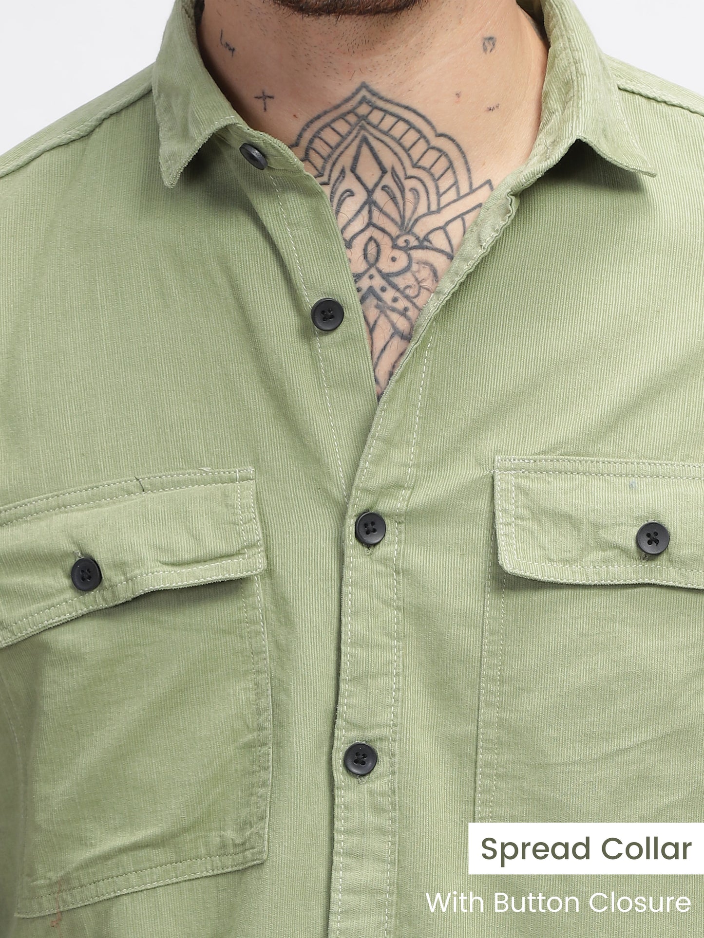 Sage Green Cotton Corduroy Double Pocket Shirt