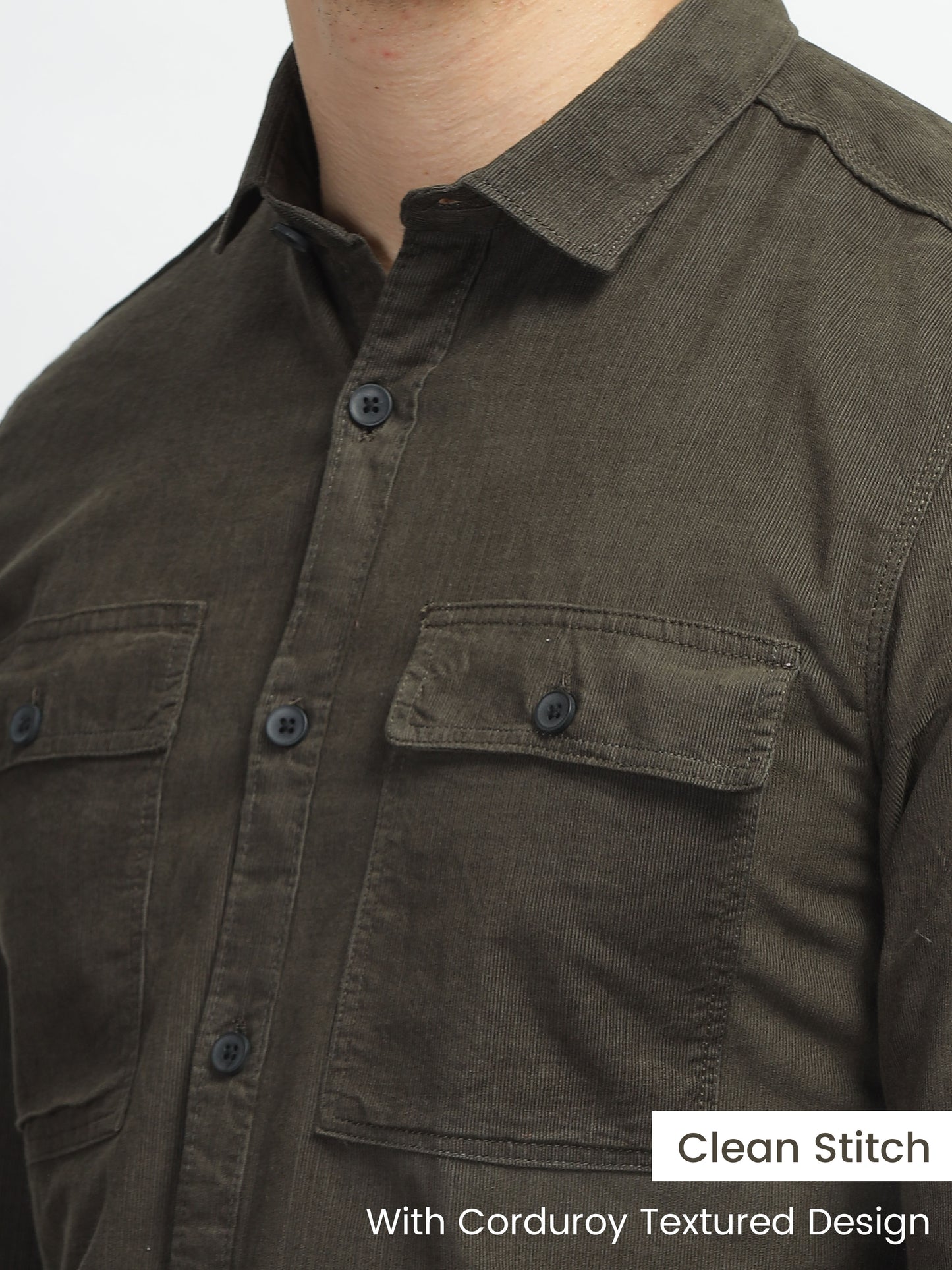 Mossy Olive Premium Cotton Corduroy Double Pocket Shirt