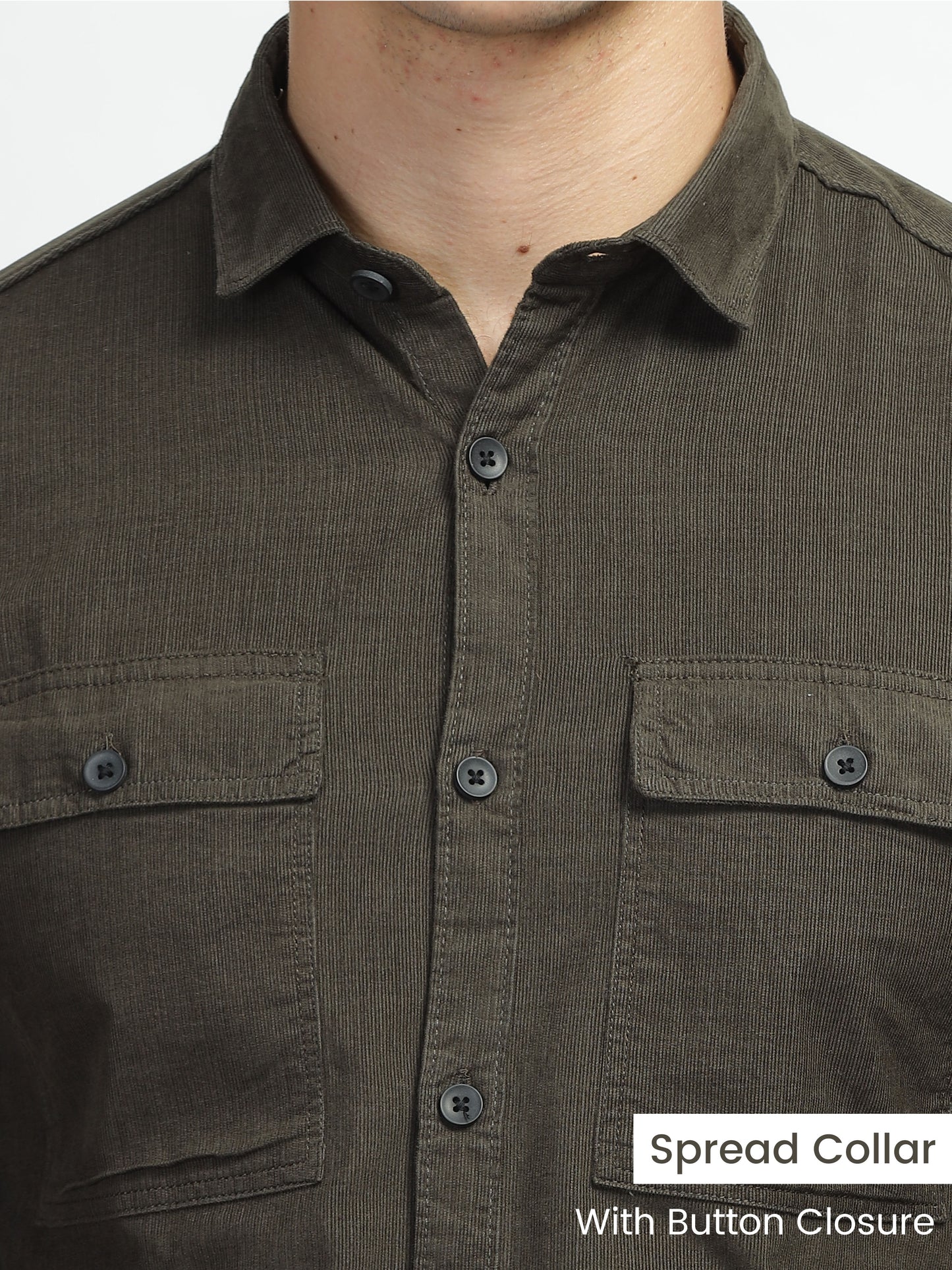 Mossy Olive Premium Cotton Corduroy Double Pocket Shirt