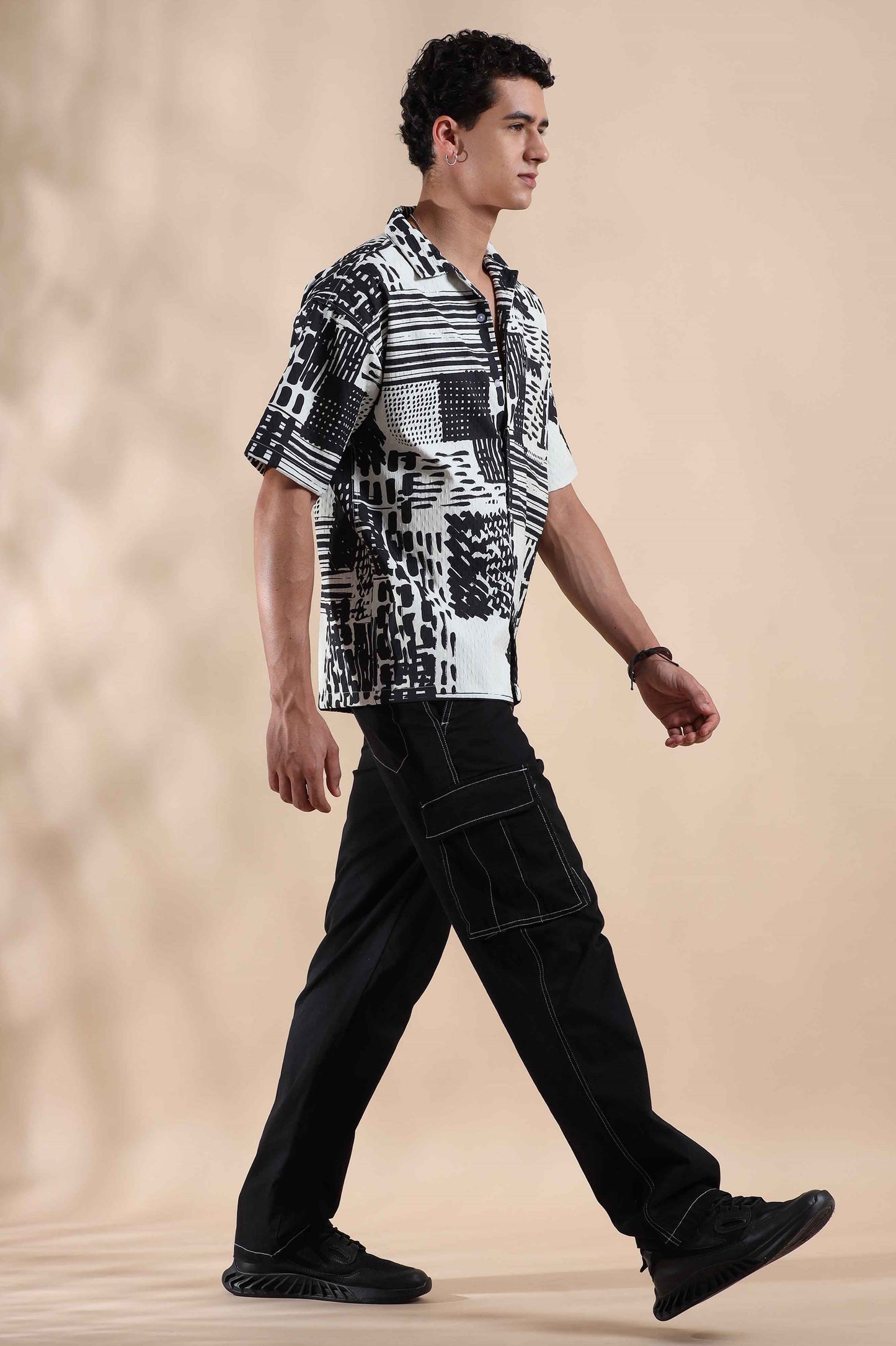 Black and White Digiart Imported Baggy Shirts Mens