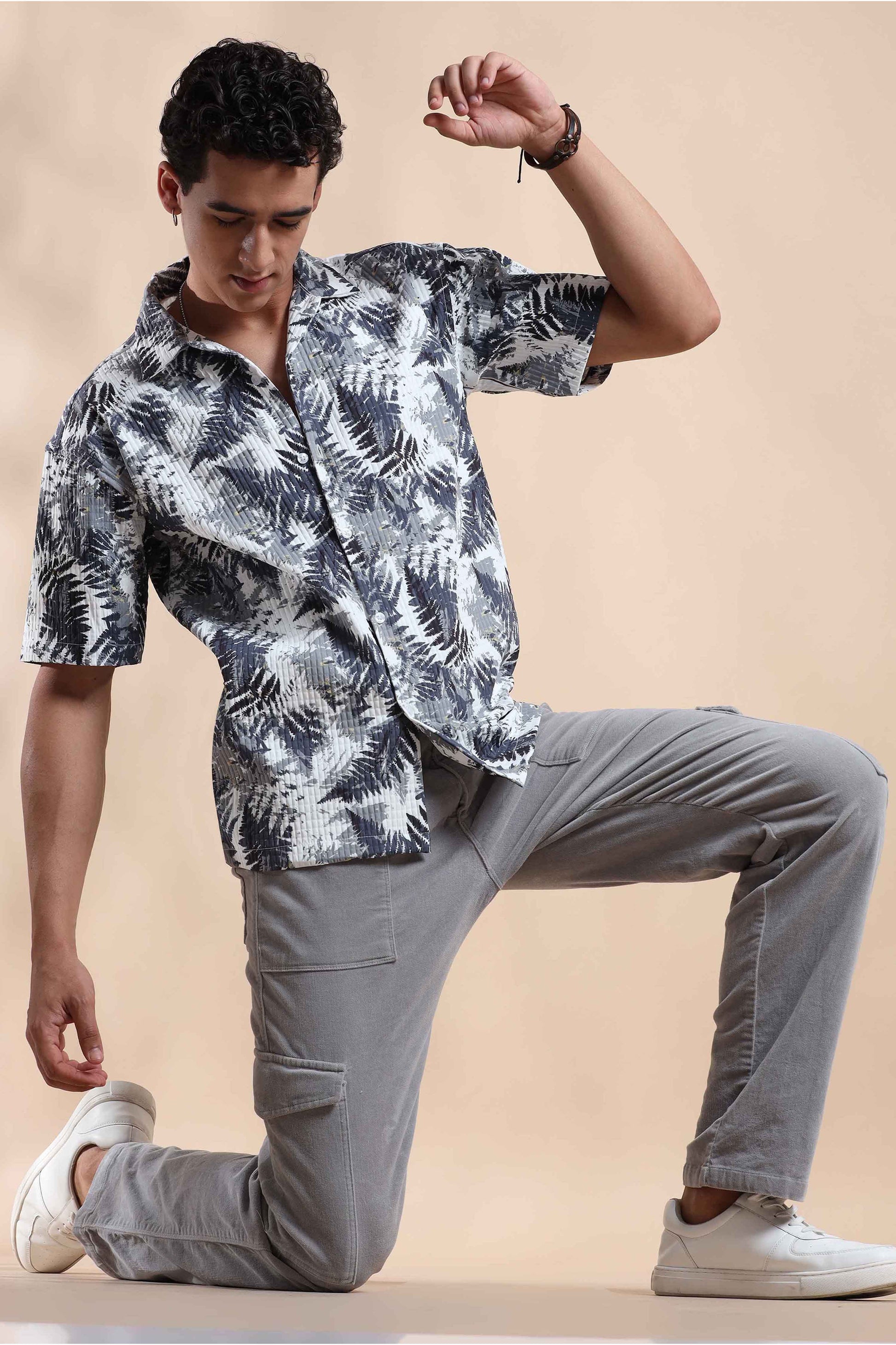 Drakgrey and White Graphic Pixel Oversized Shirt Men