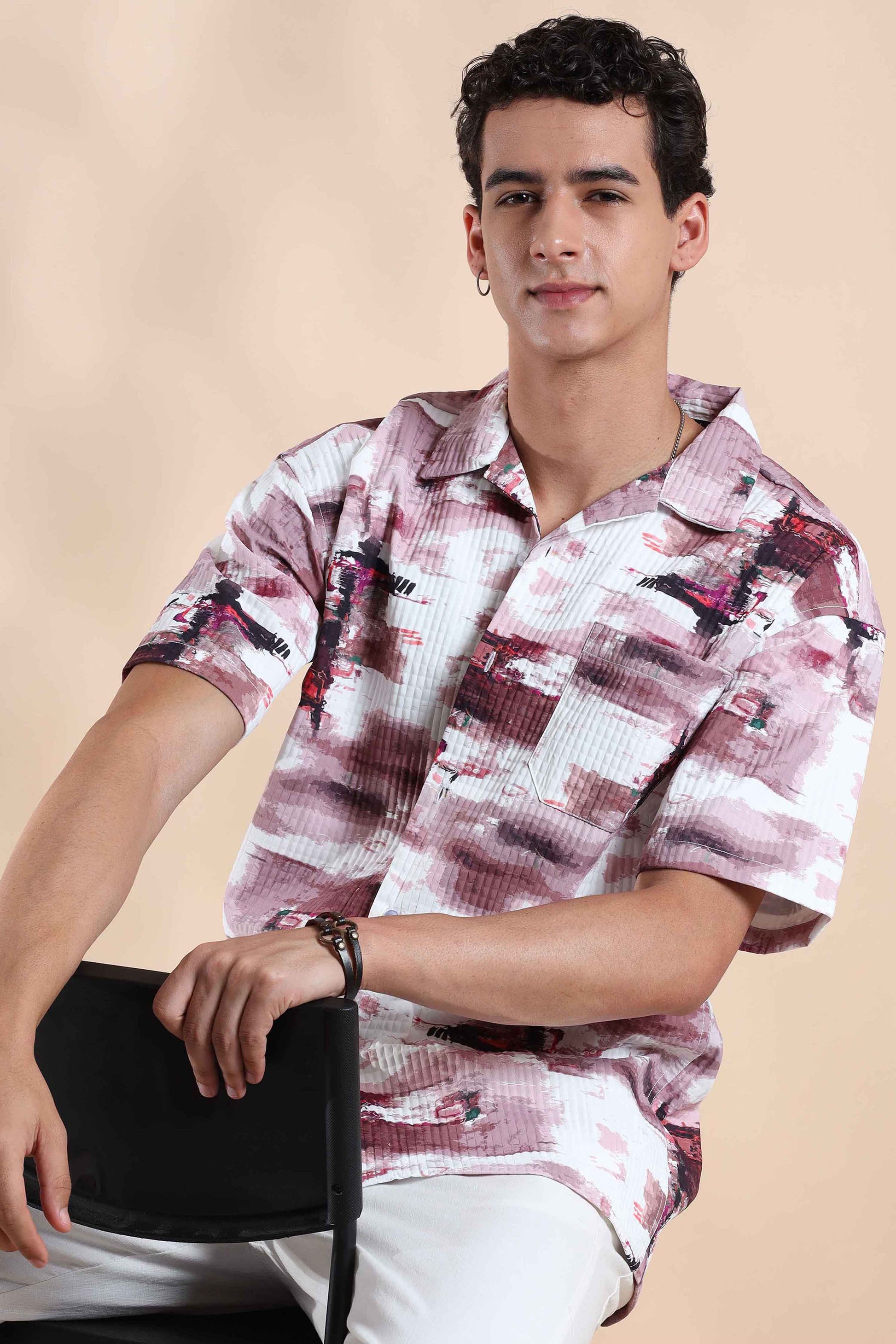 White and Pink Digital Dazzle Baggy Shirts Mens