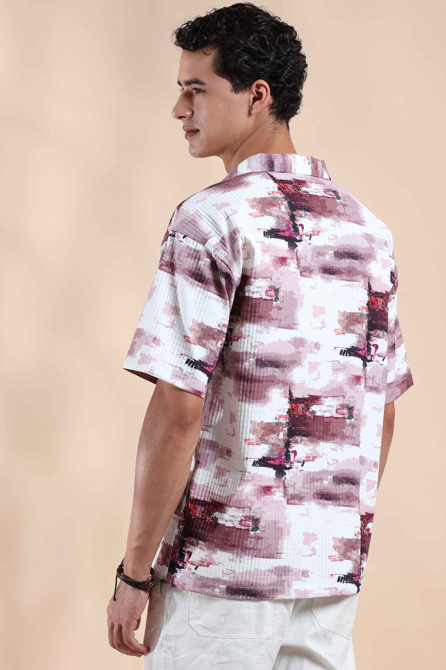 White and Pink Digital Dazzle Baggy Shirts Mens